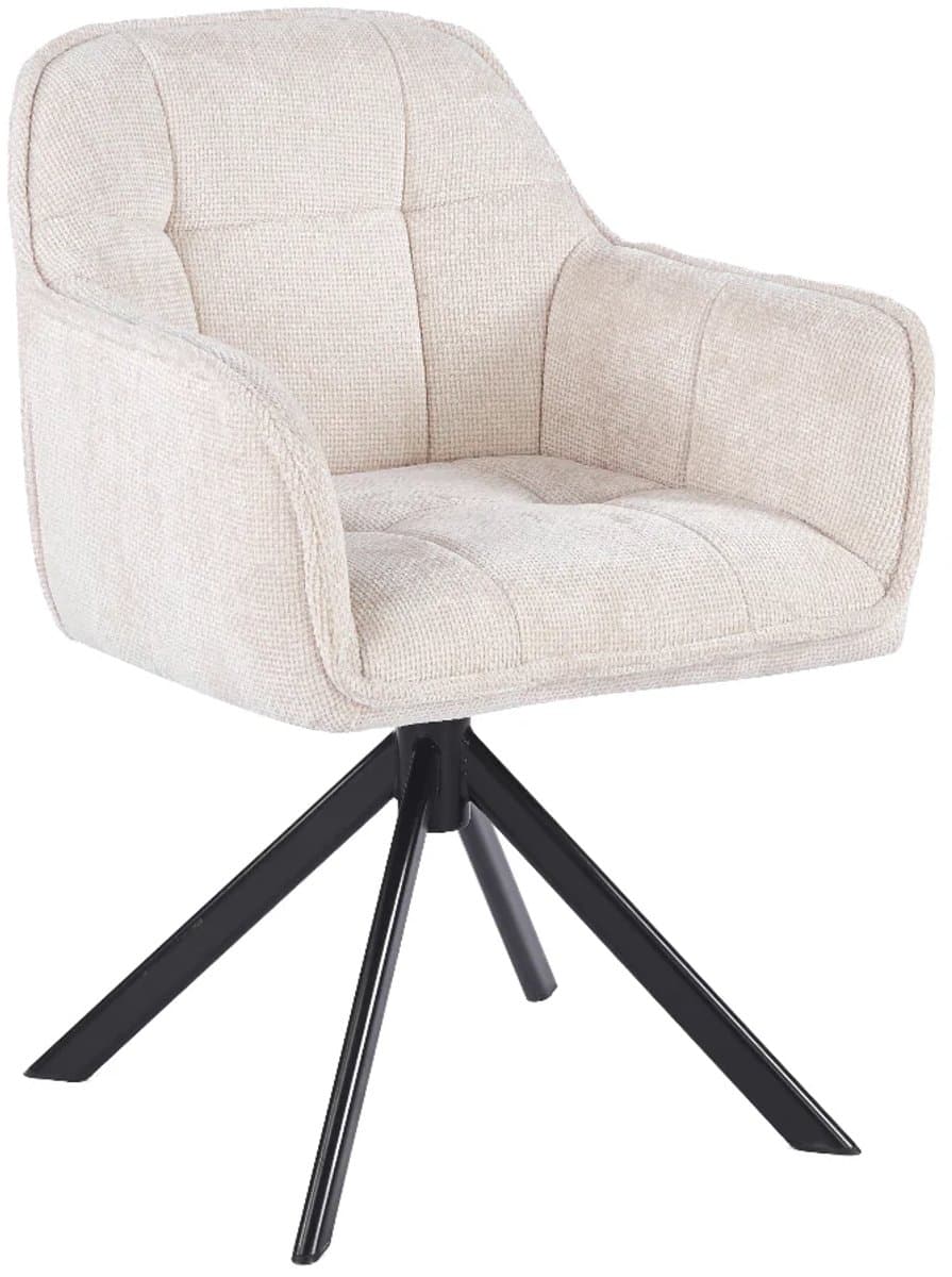 Ams Living® Eetkamerstoel Draaibaar | Kuip Stoel | Dichte afwerking | Stof | Kleur Beige Gebroken Wit | Eettafel Stoelen | Design Stoelen Eettafel