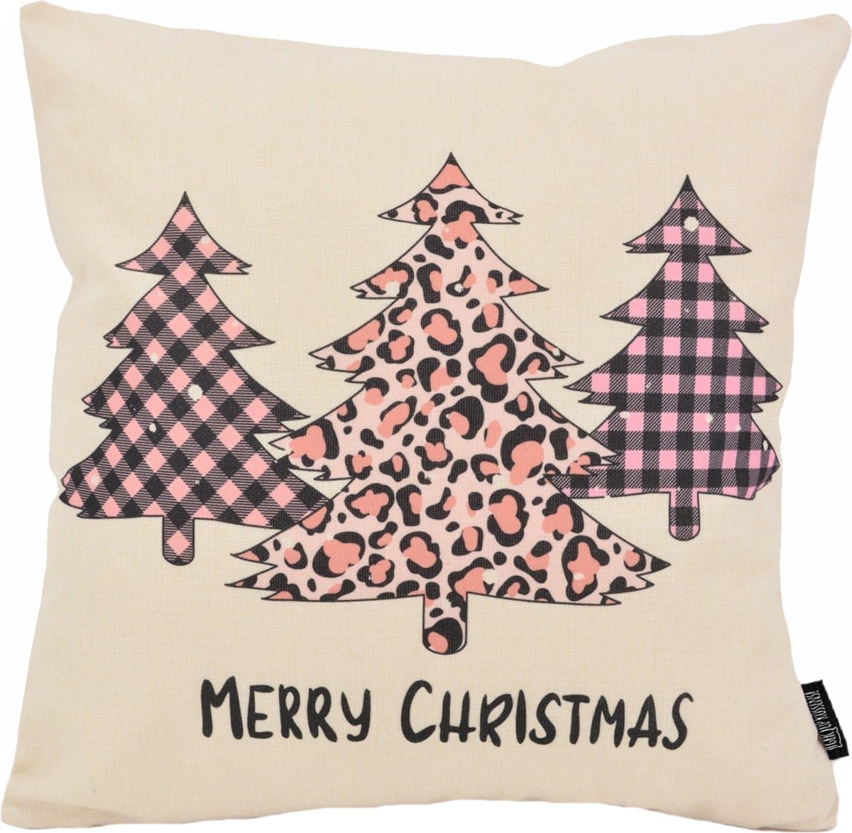 Kerst 'Merry Christmas - Pink #4' Kussenhoes | Katoen/Linnen | 45 x 45 cm