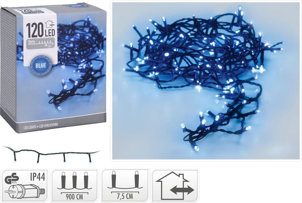 Kerstverlichting lichtsnoeren - 120 LED lampjes blauw - 9 m - voor binnen en buiten - Kerstlampjes/kerstlichtjes - feestverlichting