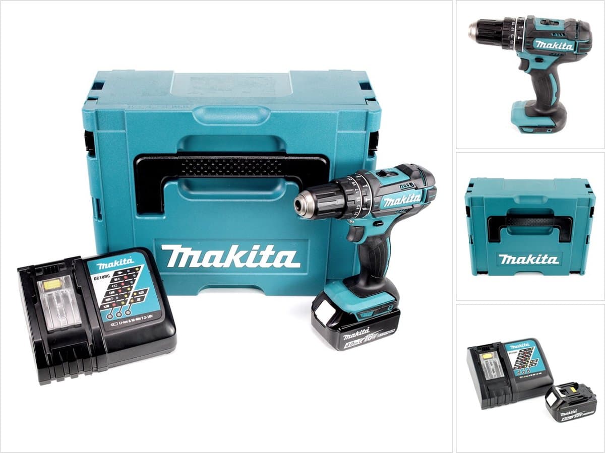 Makita DHP 482 RM1J accu klopboormachine 18V 62Nm in Makpac + 1x 4.0 Ah accu + lader