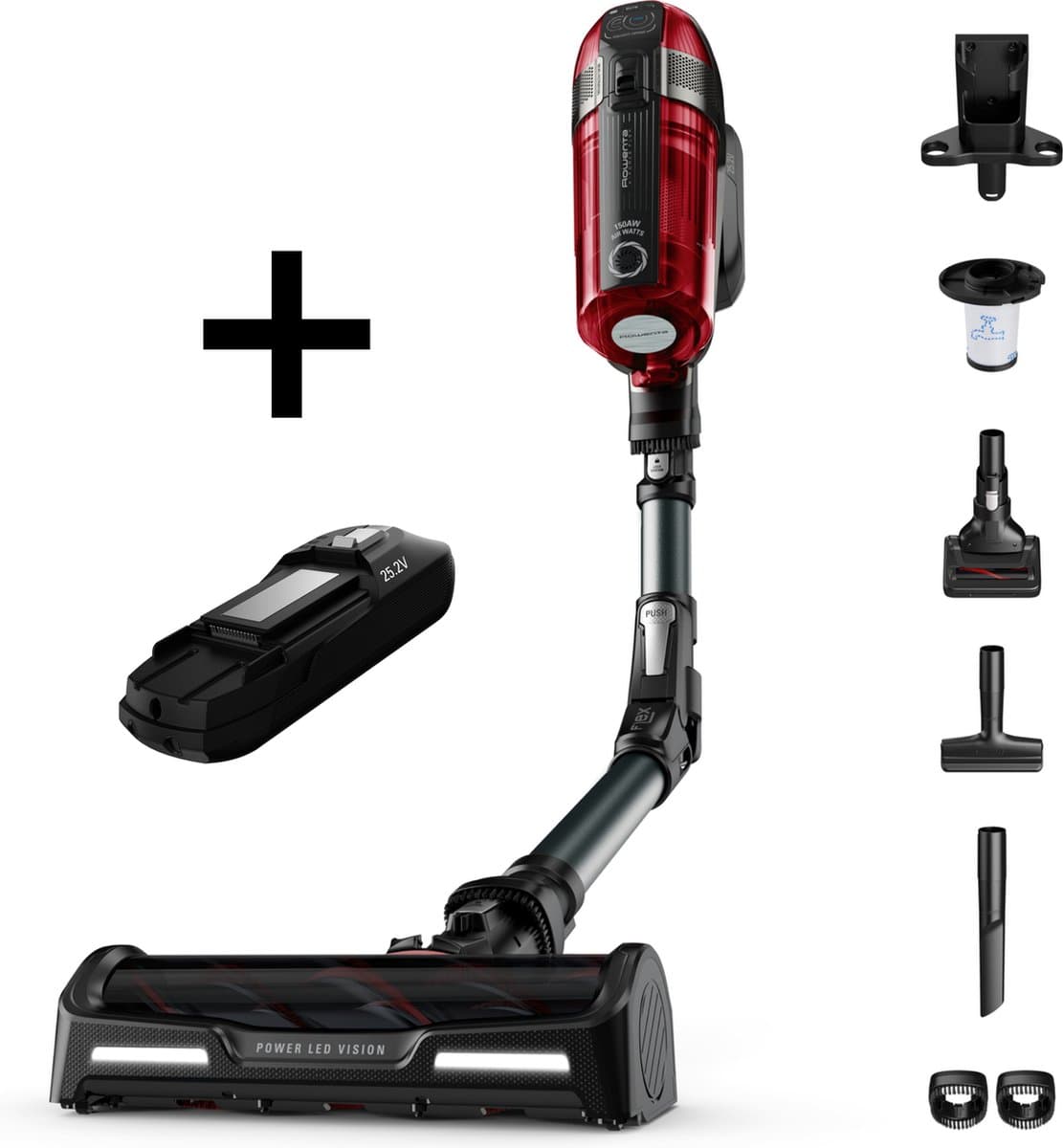 Rowenta X-Force Flex 12.60 RH98A3WO - Steelstofzuiger - Draadloos - Ideaal voor huisdiereigenaren - Inclusief Extra Batterij - 150 Airwatt - 90 min. gebruikstijd - LED verlichting zuigmond