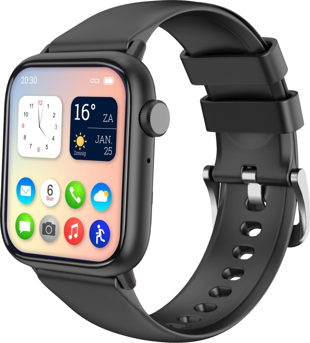Nuvance - Smartwatch Heren & Dames met Bluetooth - 45mm - Geschikt voor alle Smartphones - Stappenteller & Hartslagmeter - Zwart