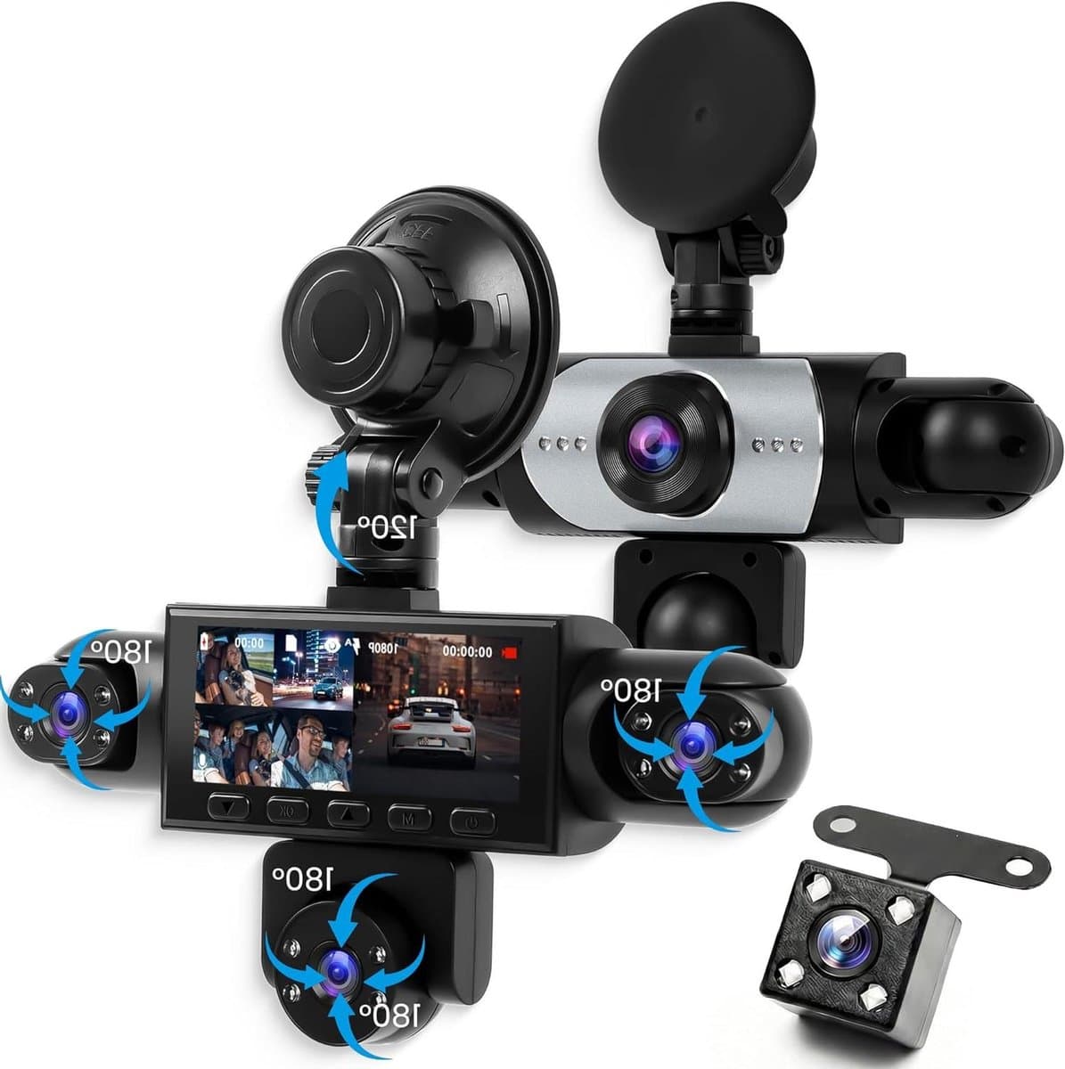 5-kanaals Dashcam - Auto Camera - 360 Graden Bescherming - Super Nachtzicht - 1080p Resolutie - Zwart