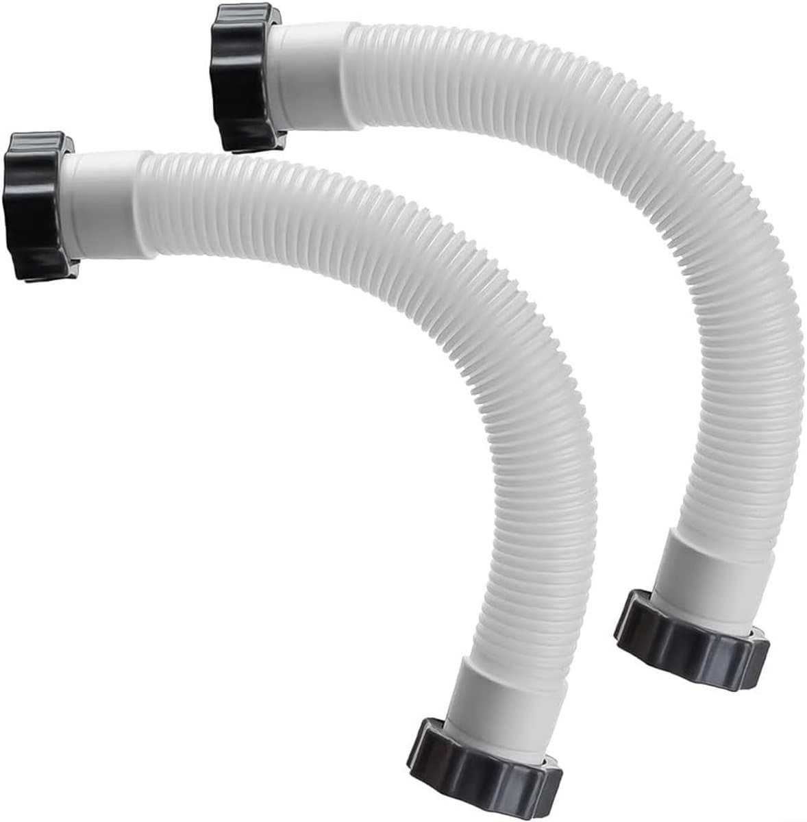 Een set van twee pompslangen voor zwembadzandfilters, inclusief aansluitslangen en moeren, geschikt voor Intex 40cm filterpompsystemen met pekel en zandfilters voor zwembaden.