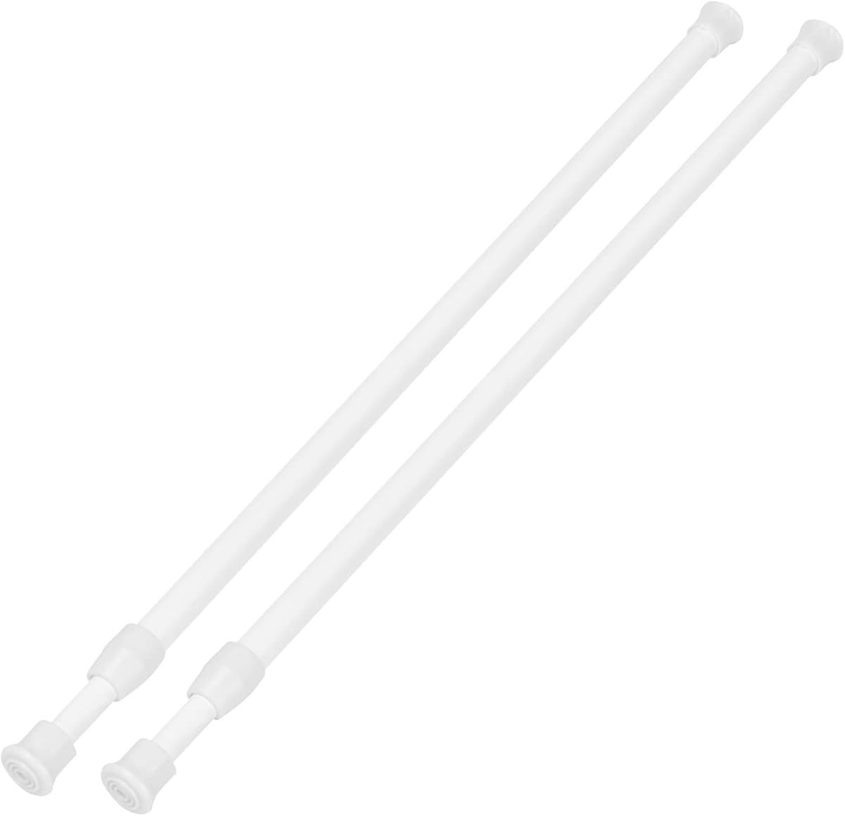 2-pack Spanvitragestangen (19–35 inch / ca. 50–90 cm) — Kleine, korte, verstelbare, uitschuifbare stangen met veersysteem voor ramen, kasten, jaloezieën, slaapkamers, keukens, badkamers en deuren (boren niet nodig) — Wit