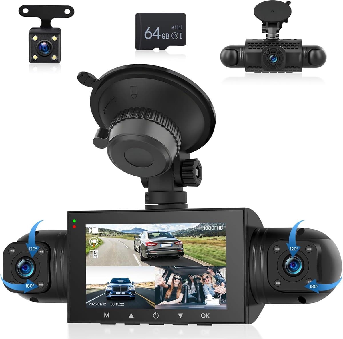 4-kanaals dashcam auto 360°, 4 camera's FHD 1080P voor en achter links rechts
