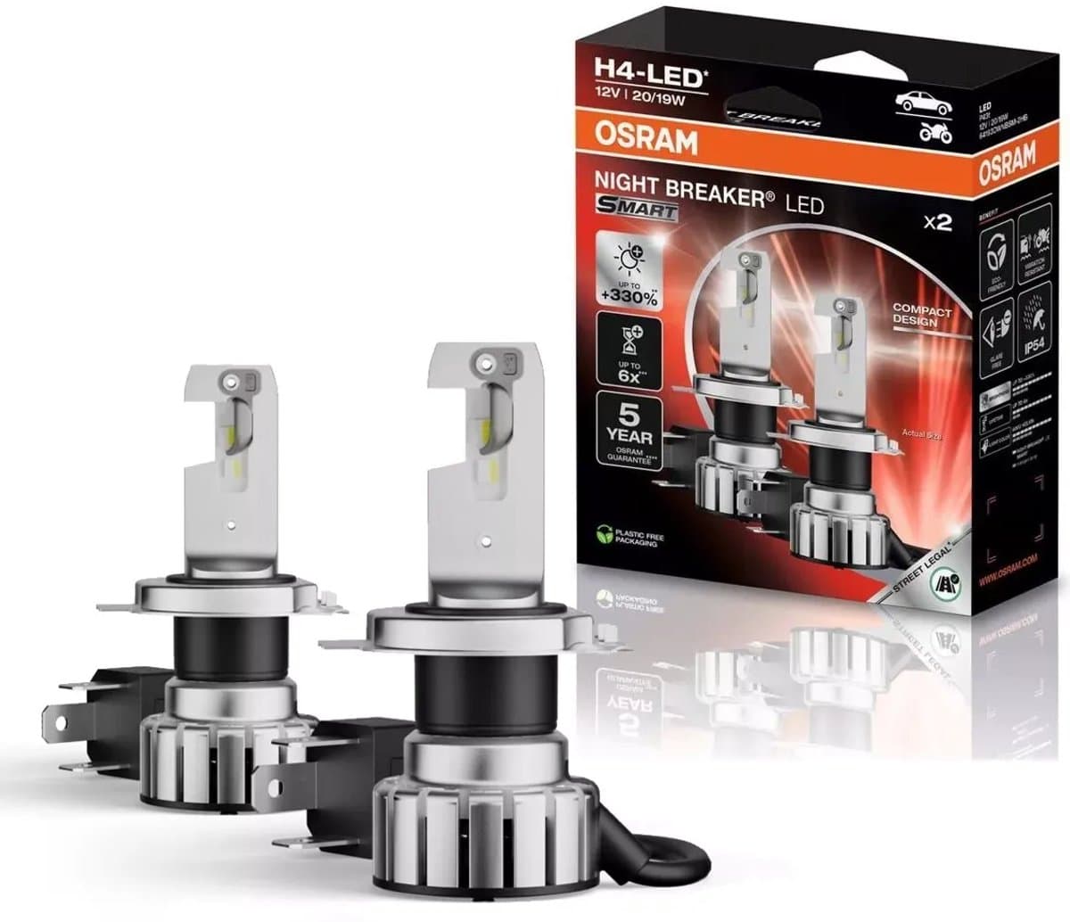 Osram H4 Night Breaker LED Smart ( Set ) Street-Legal Plug & Play Cool White 6000K +330% 64193DWNBSM