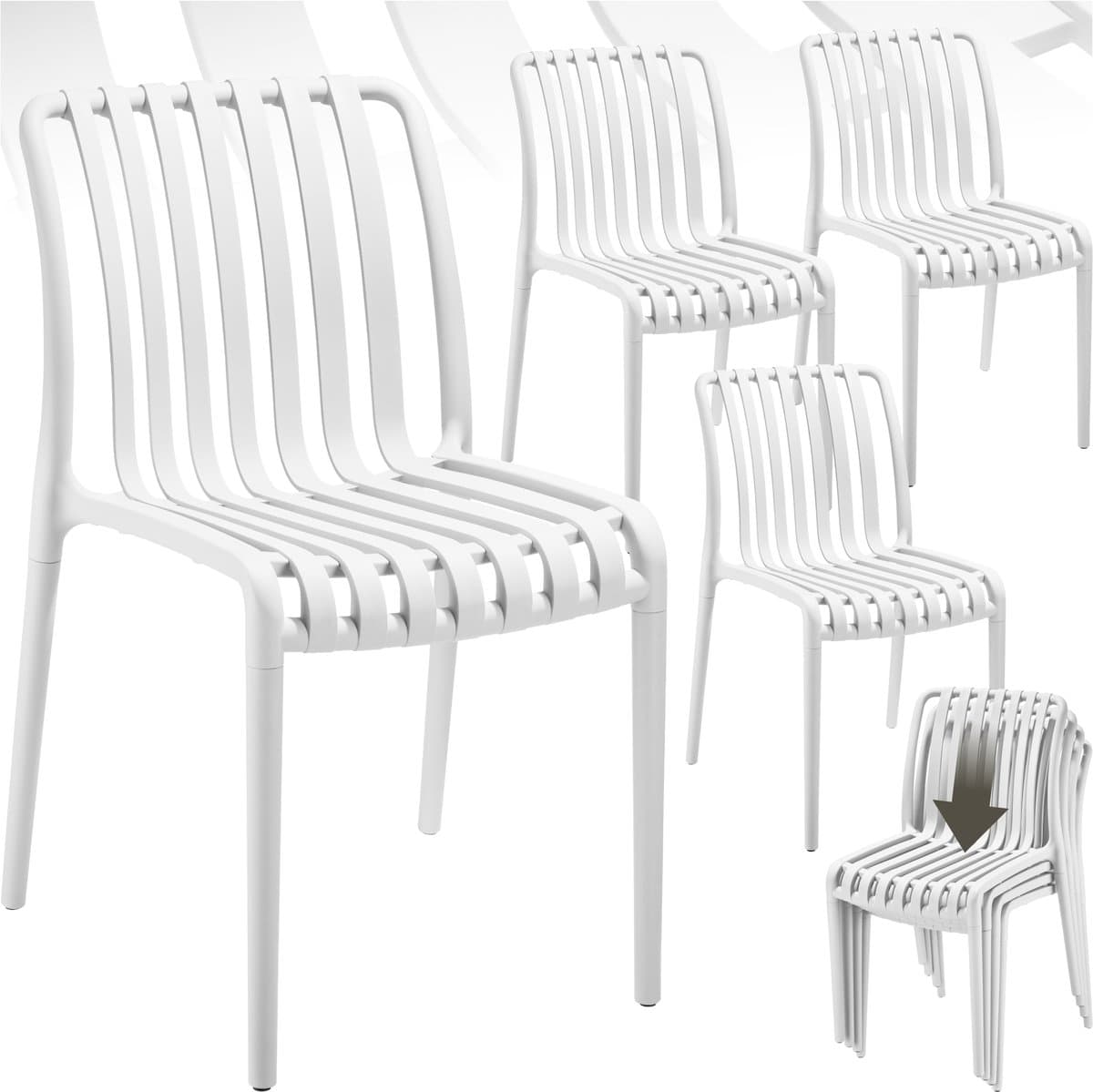 tectake® Set van 4 Tuinstoelen Alcudia - Creme - Kunststof Stoelen - Stapelbaar - Stoelen voor Tuin, Terras of Balkon - Weerbestendig en UV-bestendig - Draagkracht 120kg per Tuinstoel