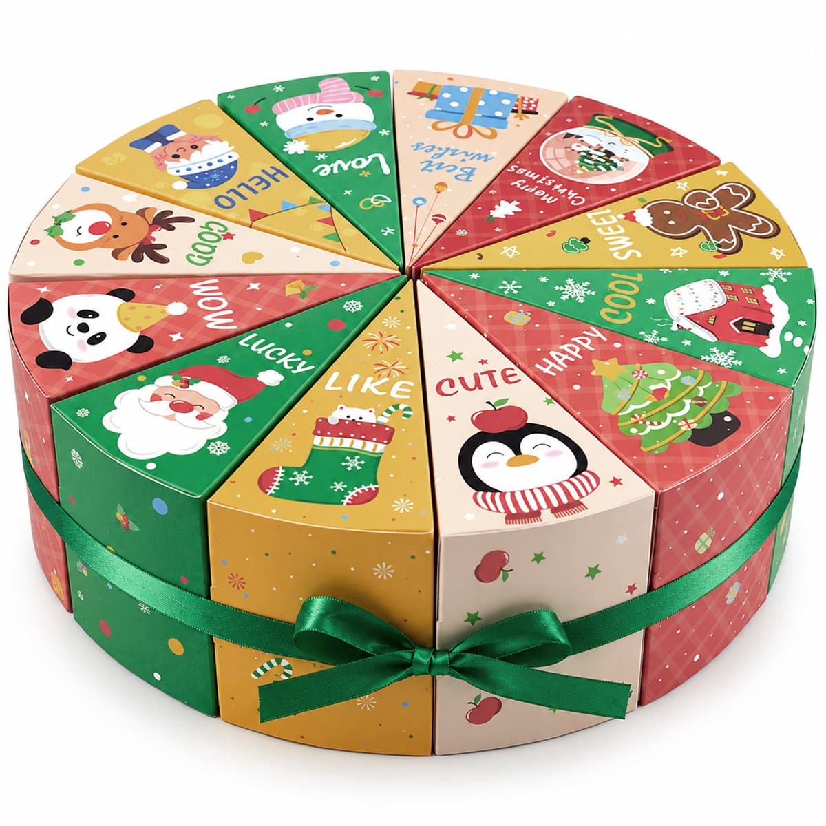 12 stuks kerstcadeaudoosjes - Adventskalender doosjes - Kerst geschenkdoosjes 11 x 5,5 x 7,5 cm - Met groen lint - DIY kerstcadeauverpakking voor kleine cadeaus en snoep