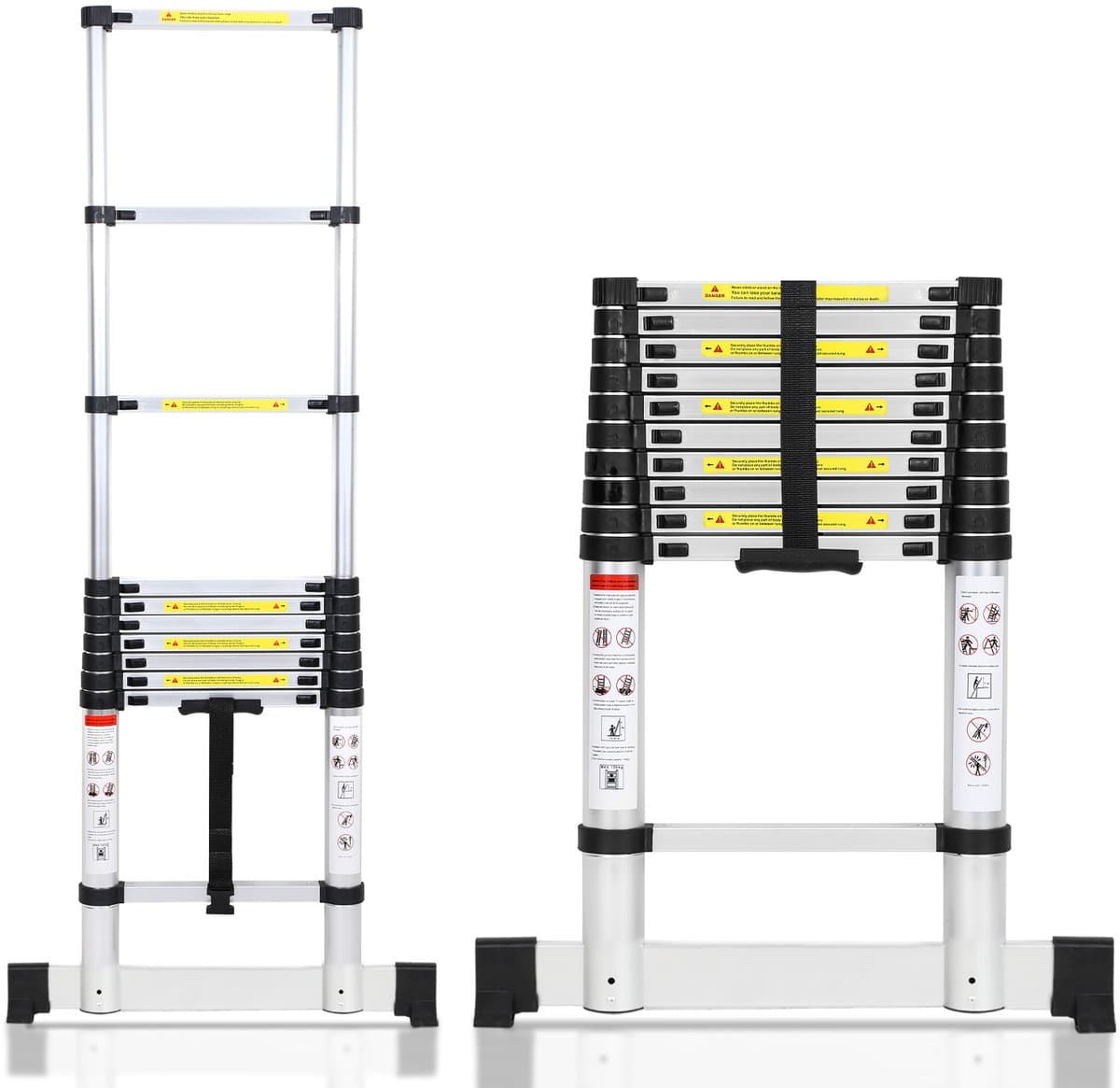 Telescopische Vouwladder - Telescopische Ladders - Werkhoogte 3,2M - zilverachtig - lichte uittrekbare ladder - met Barre d'équilibre