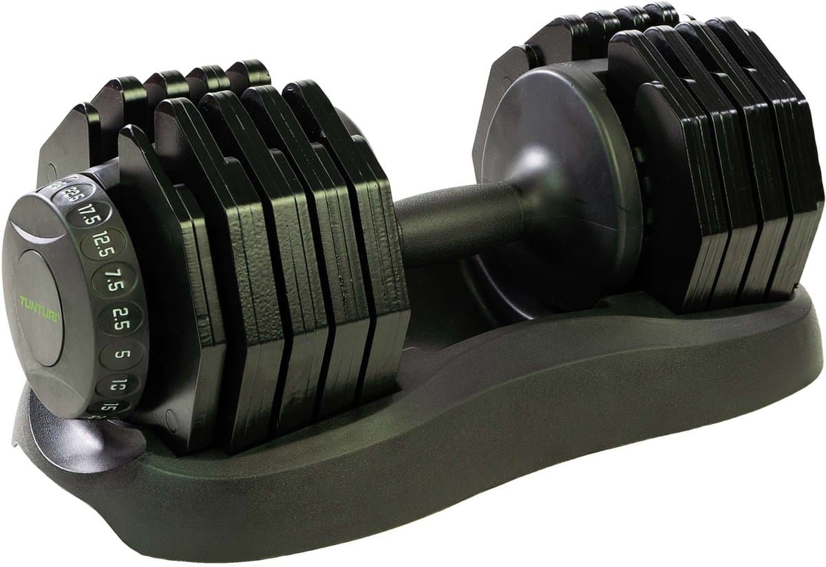 Tunturi Verstelbare Dumbbell - Selector dumbbell - Halterset- Enkele dumbbell - Verstelbaar van 2,5kg tot 25kg - Incl. gratis fitness app