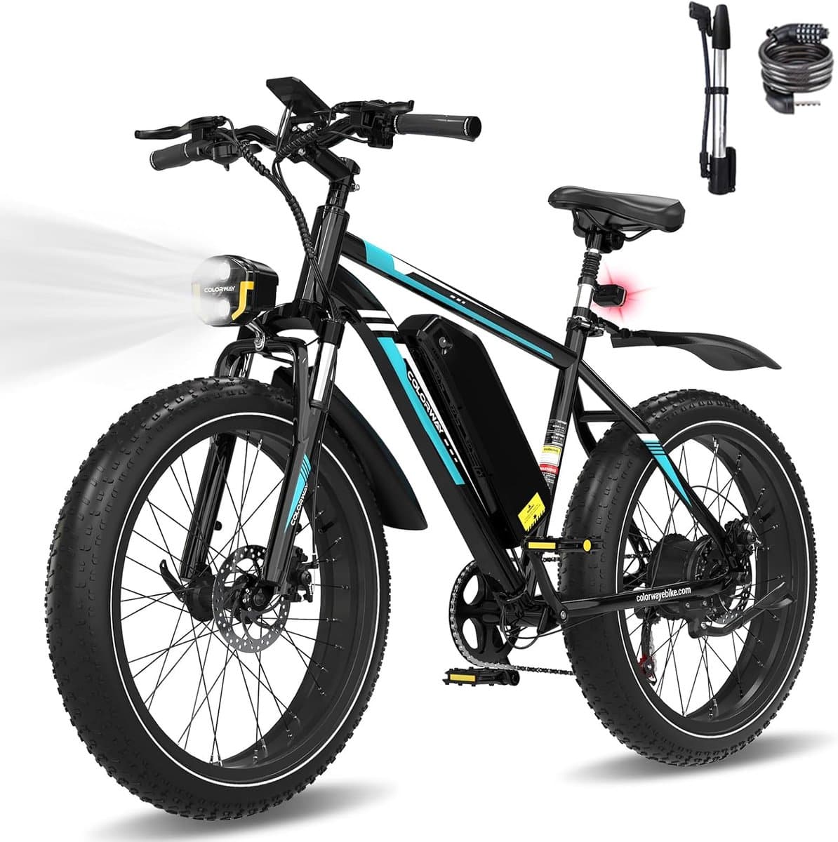 COLORWAY Elektrische Fiets BK15 - 26*4.0 Inch Mountain EBike met Afneembare 48V 15Ah Lithium Batterij - City Commuter E-Bike met 250W Motor - 7 Versnellingen - IP54 Waterdicht