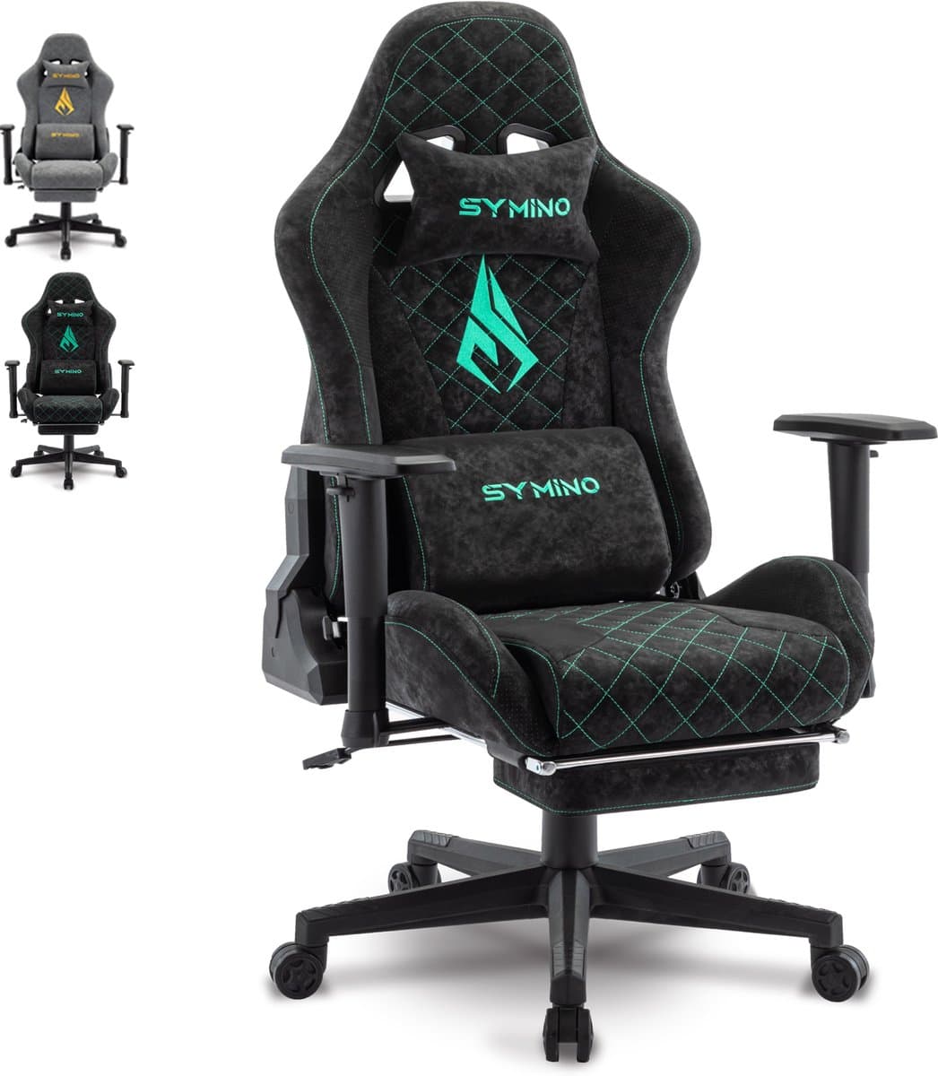 Symino PU lederen Verstelbare Ergonomische Gamestoel met Voetsteun-Gaming Stoel - Bureaustoel Gaming chair - Game Stoel - Tot 200kg - Zwart