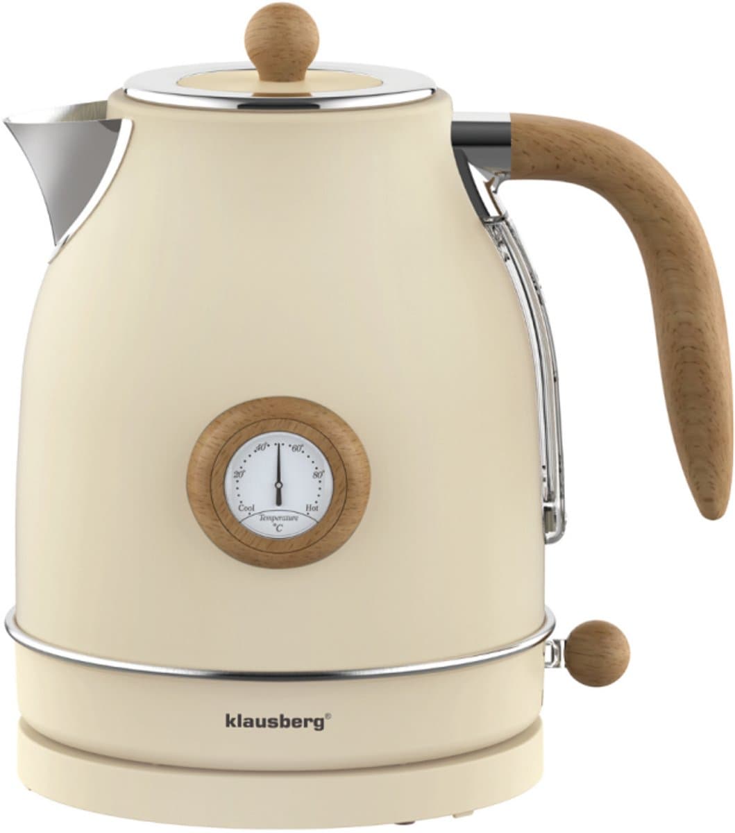 Klausberg KB-9006 Waterkoker 1.7 Liter Retro Design - Analoge Thermometer - 2200W - Ronddraaiende Basis 360° - Roestvrijstaal 304