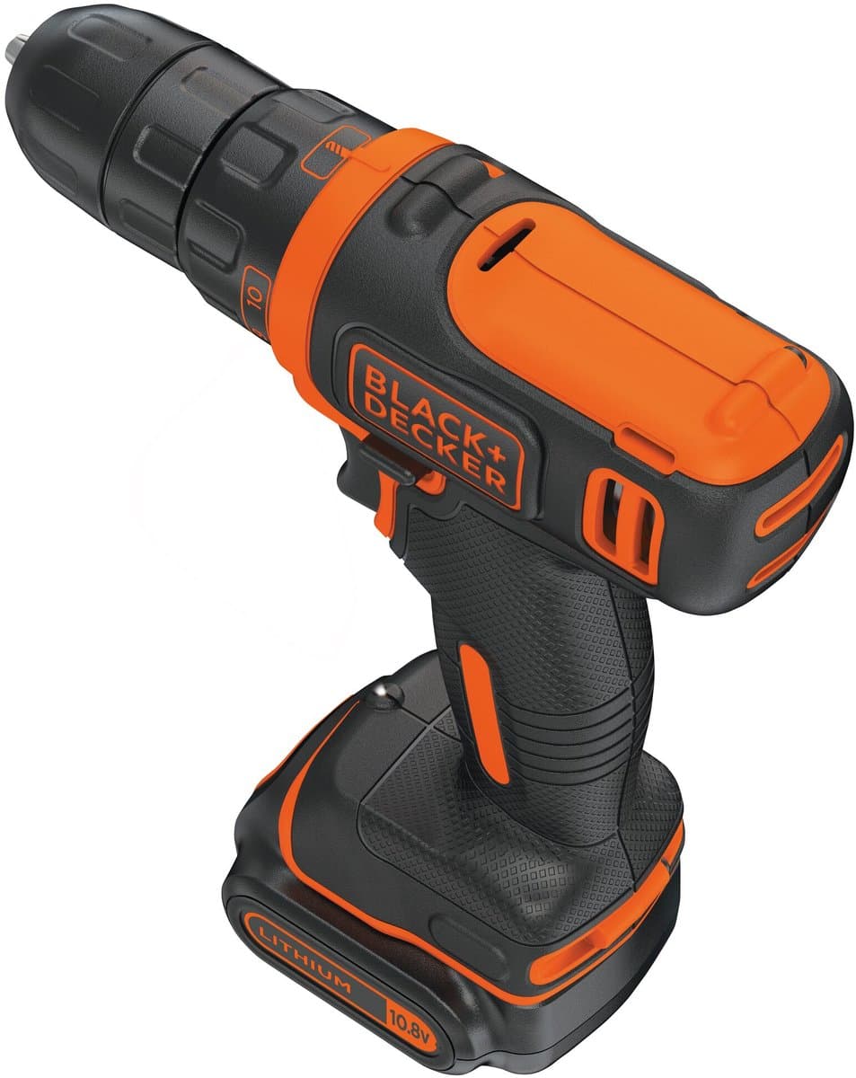 BLACK+DECKER 10,8V Lithium Ion accu schroef-/boormachine met 1,5Ah accu, 11 koppelinstellingen, LED verlichting, 200mA lader - BDCDD12-QW