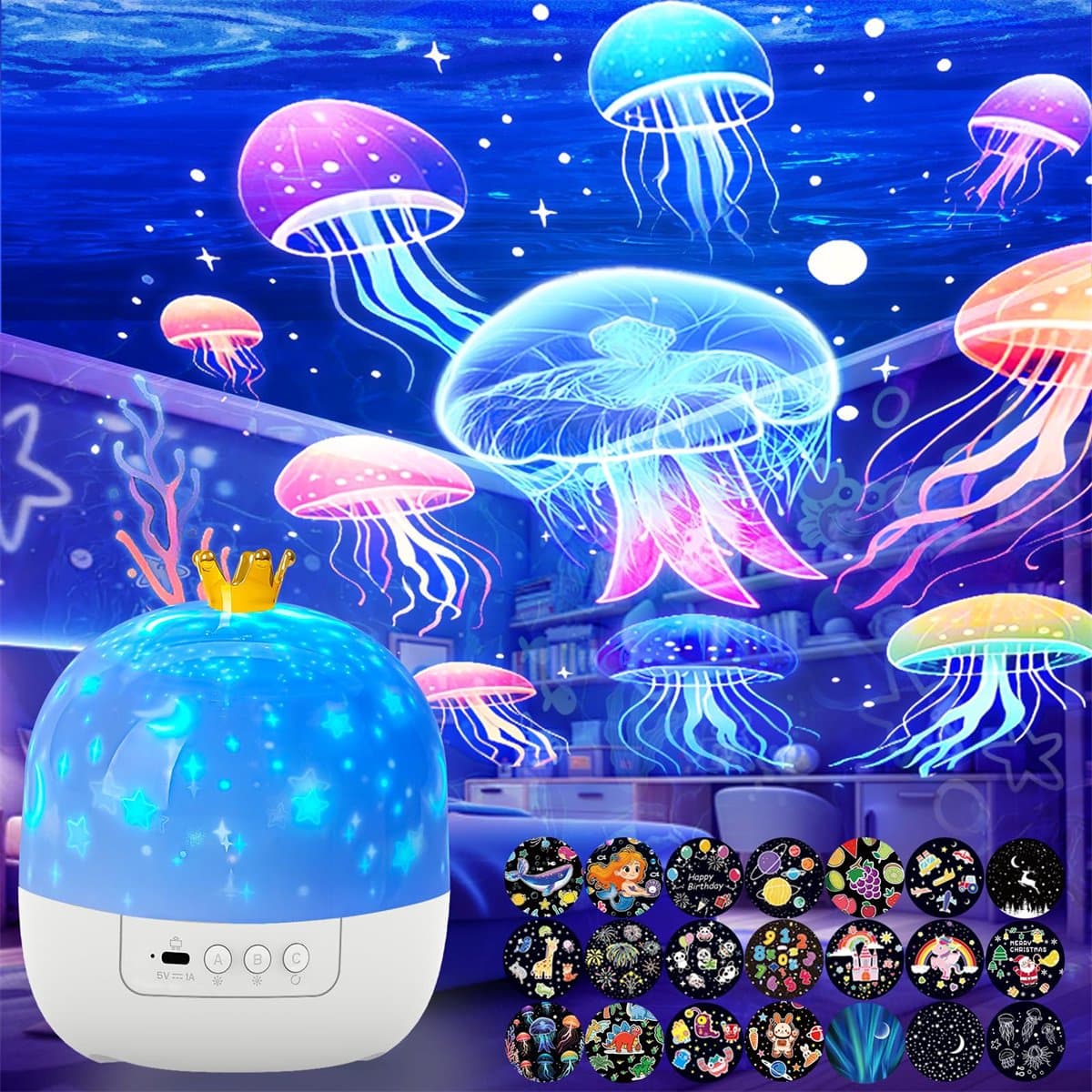 Ynkkvre -Sterrenprojector Nachtlamp voor Kinderen – 21 Projectiefilms – LED Sterrenhemel & Oceaan Projector – USB Oplaadbaar – Met Rotatie & Meerdere Lichtstanden – Ideaal Cadeau