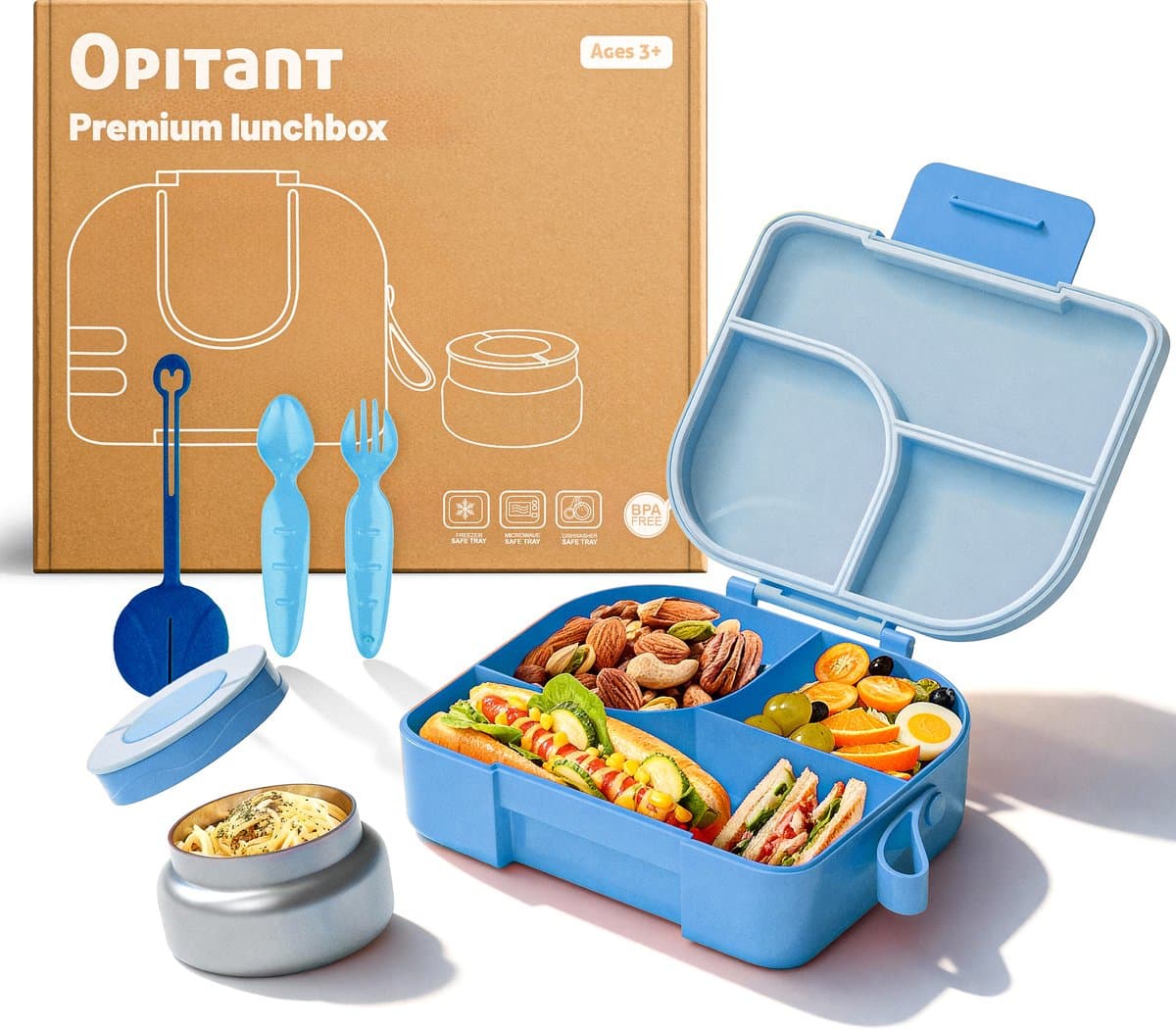 BentOH! Bento Box Kinderen & Volwassenen - Blauw – Lekvrije Lunchbox met Vakverdeling – Magnetron- & Vaatwasserbestendig – Inclusief lepelset