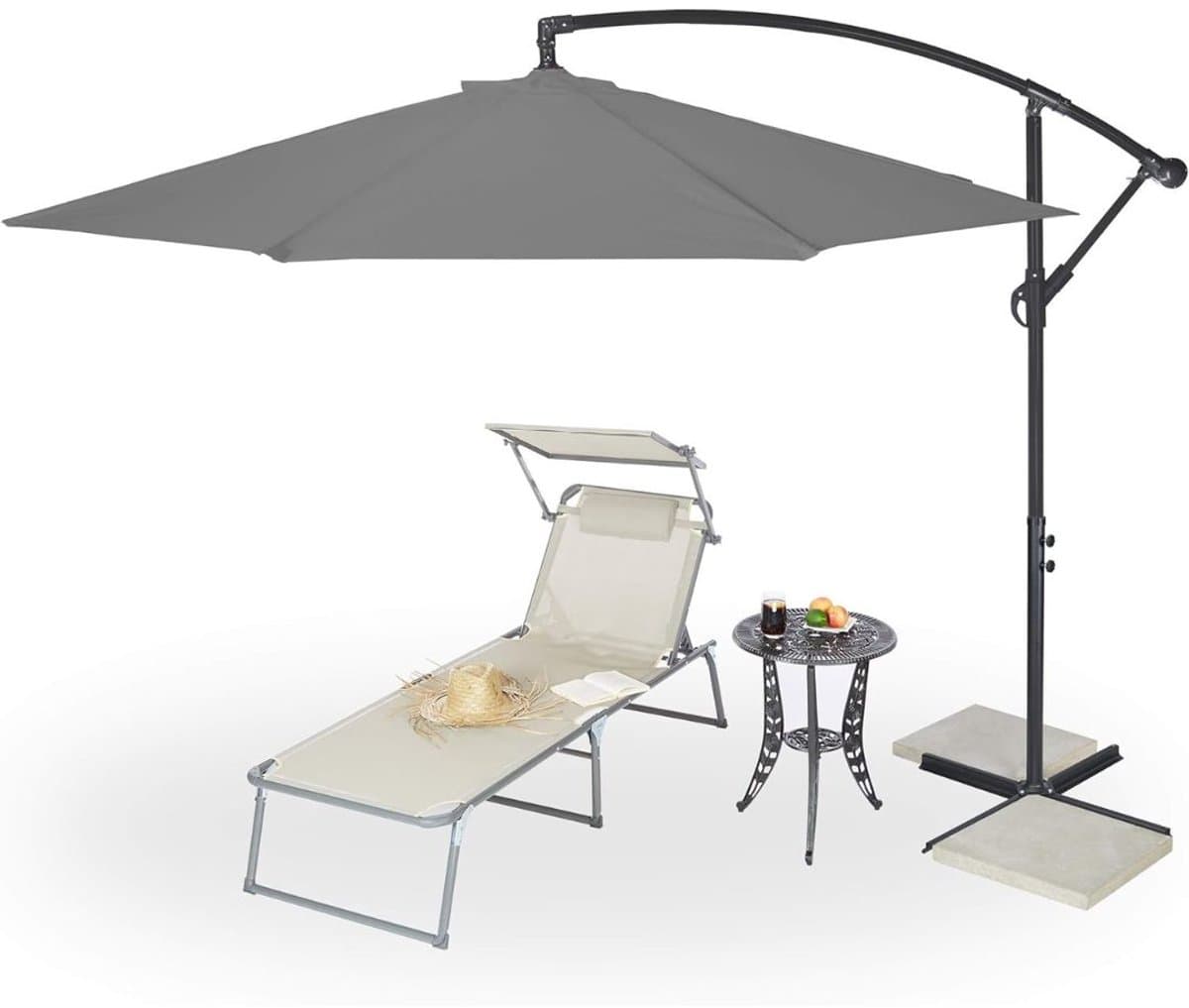 GTB® Zweefparasol met Voet - Zweefparasol - Met Voet - Grijs - 350cm x 300cm x 250cm