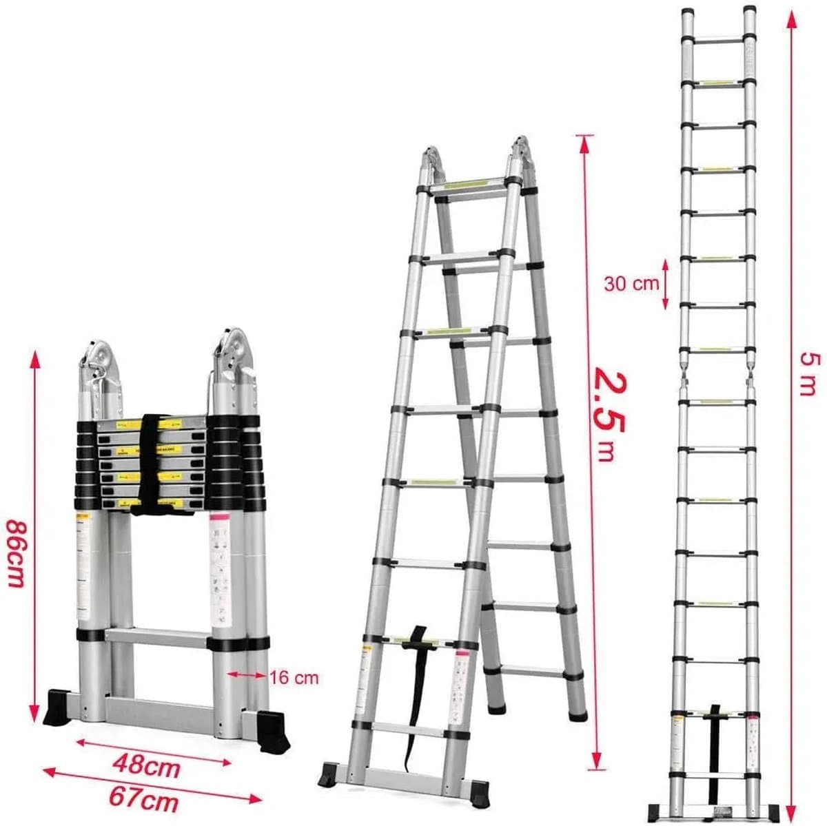 Norvia Telescopische Ladder - 5 meter - Telescoop ladder - Opvouwbare trapladder - Aluminium - Draagbaar - Max. Belasting 150kg