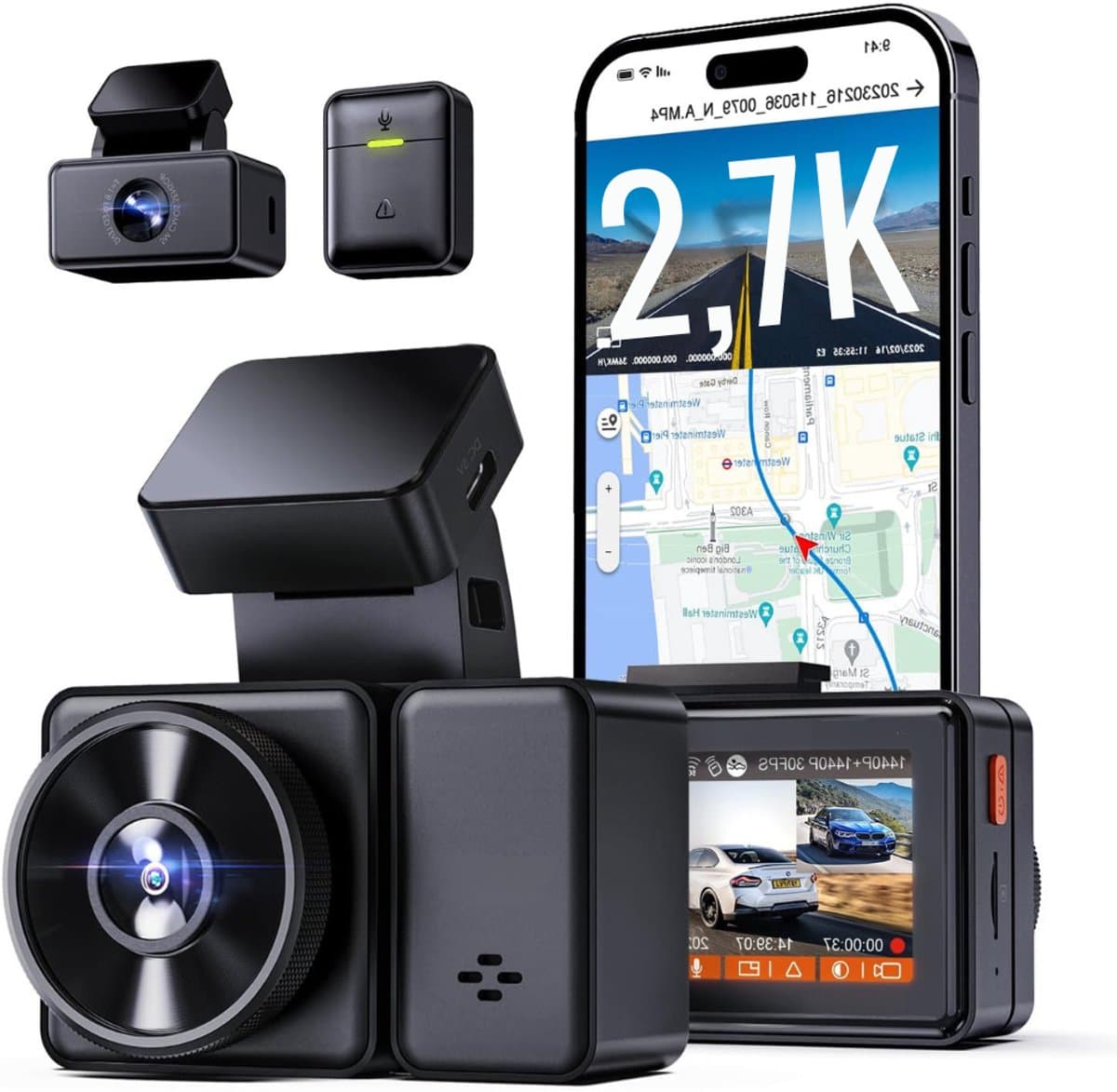 Aurixi® Dual Dashcam - Voor en Achter Camera – Auto Camera Met Nachtzicht - Zwart- 14cm x 15cm x 11cm