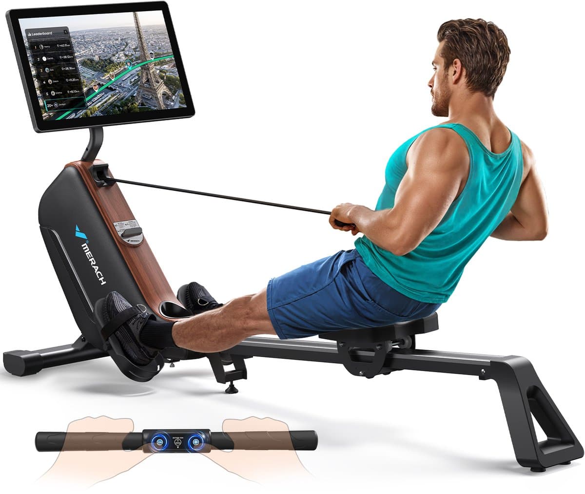 MERACH Roeimachine met HD-Display, Roeitrainer met 16 Weerstandsniveaus, Automatische magnetische weerstand, Eenvoudige montage, Tot 158 kg