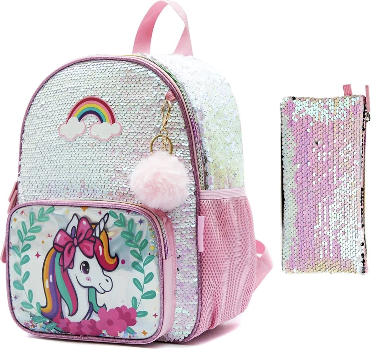 Joya Kids® Unicorn Schooltas Pailletten | Rugzak Meisje | Eenhoorn rugtas | Unicorn rugzak | Backpack meisjes | Paarse Pailletten en Glitter Tas met Etui | 33 x 26 cm | Groep 1 - 4 | 10 Liter