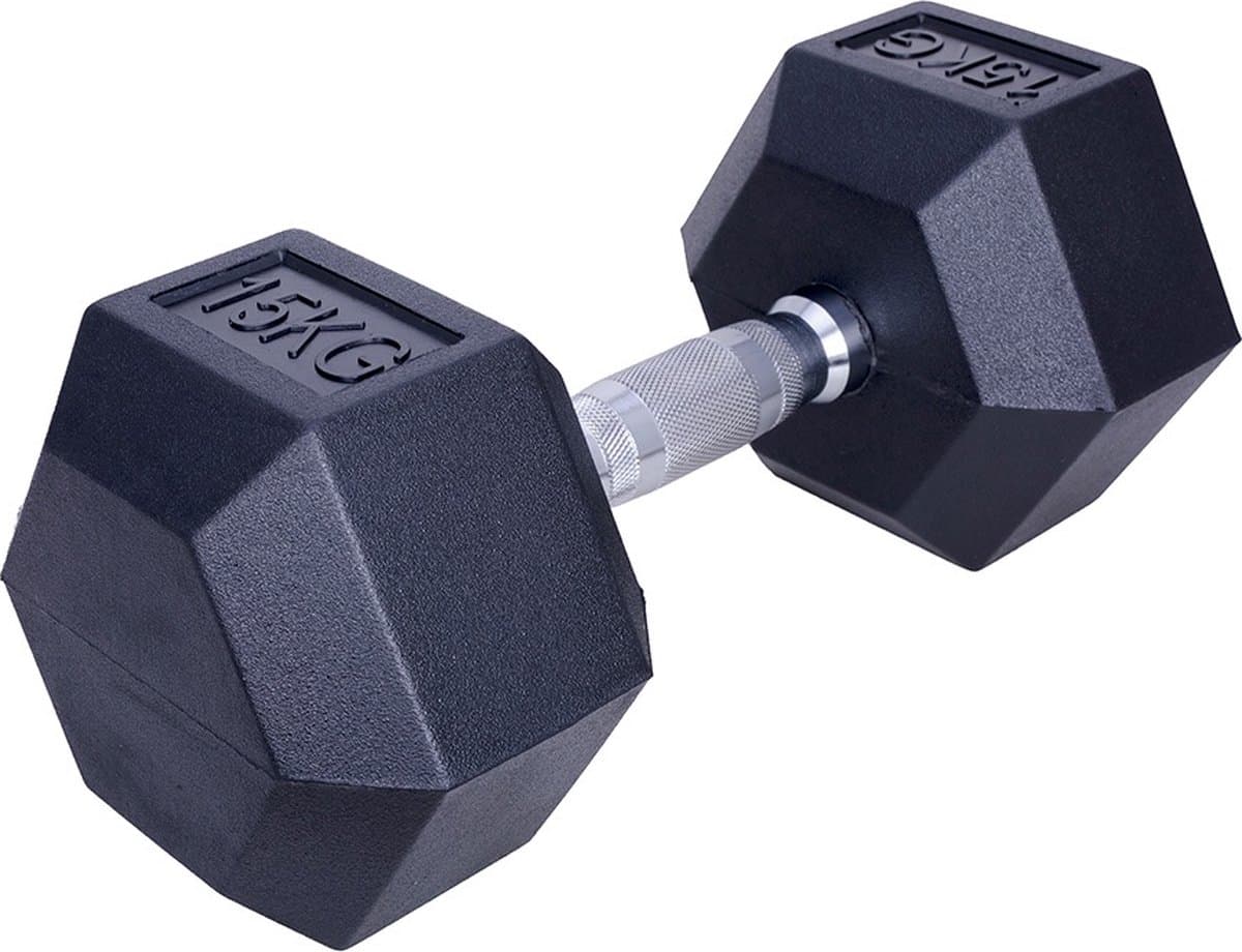 ForzaFit Hexagon Dumbbell 15 kg - Zwart - Rubber - Halter Gewicht voor Fitness