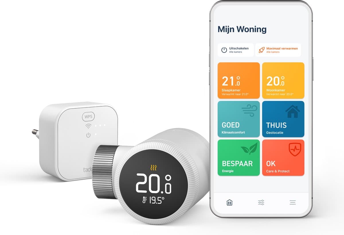 tado° Slimme Radiatorknop X - Starterskit - Slimme Thermostaatknop - incl. Matter Bridge - werkt met Google Home, Alexa & Apple Homekit - Draadloos
