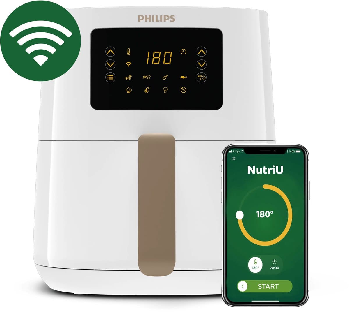 Philips Airfryer Connected 5000 Series - HD9255/30 - Heteluchtfriteuse - 4.1 liter (L) - RapidAir - 13 in 1 kookfuncties - Quickclean - 1400W - Wit