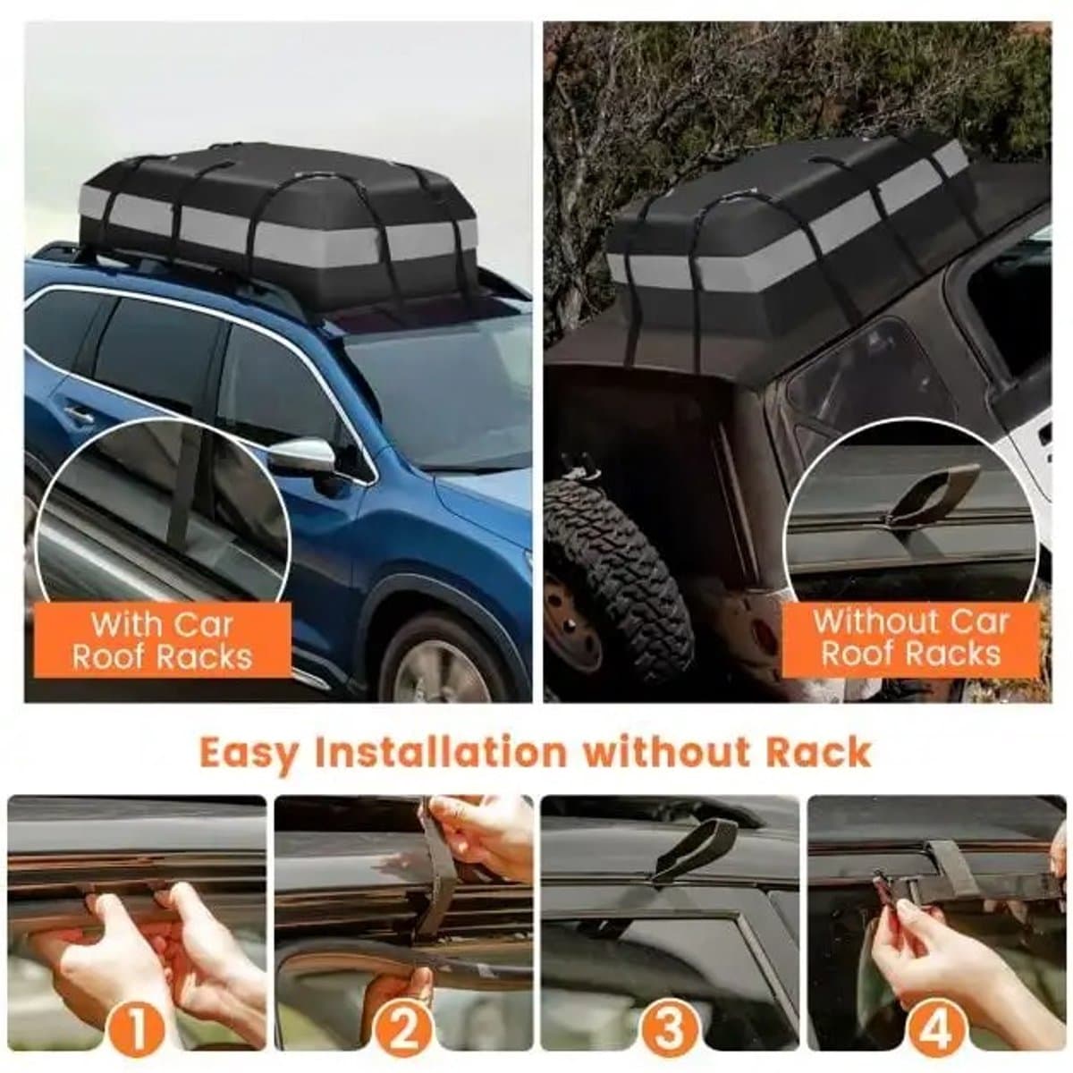 Miryx Dakkoffer - Daktas Auto - 450L - Antislipmat - Zonder Dakdragers - 10 Banden - 6 Haakjes - 112x86x43 cm - Waterdicht - Zwart
