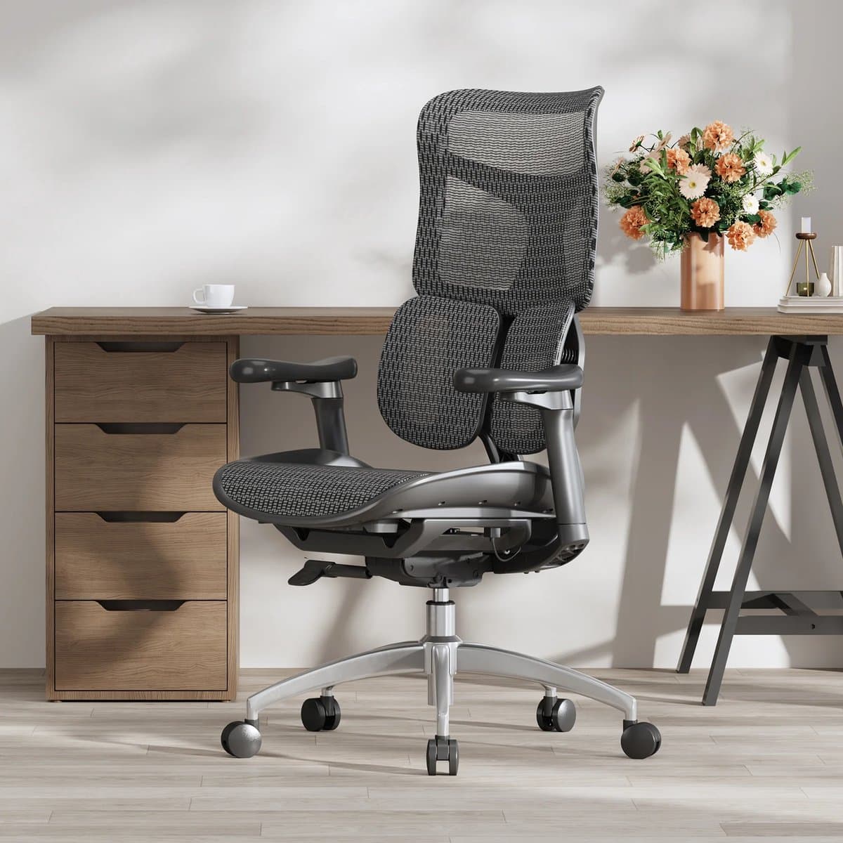 SIHOO S100C Ergonomische Bureaustoel - Dubbele Dynamische Lendensteun - 4D Verstelbare Armleuningen - Verstelbare Kantelbare Rugleuning - Max150kg - Thuiswerken En Gamen - Zwart