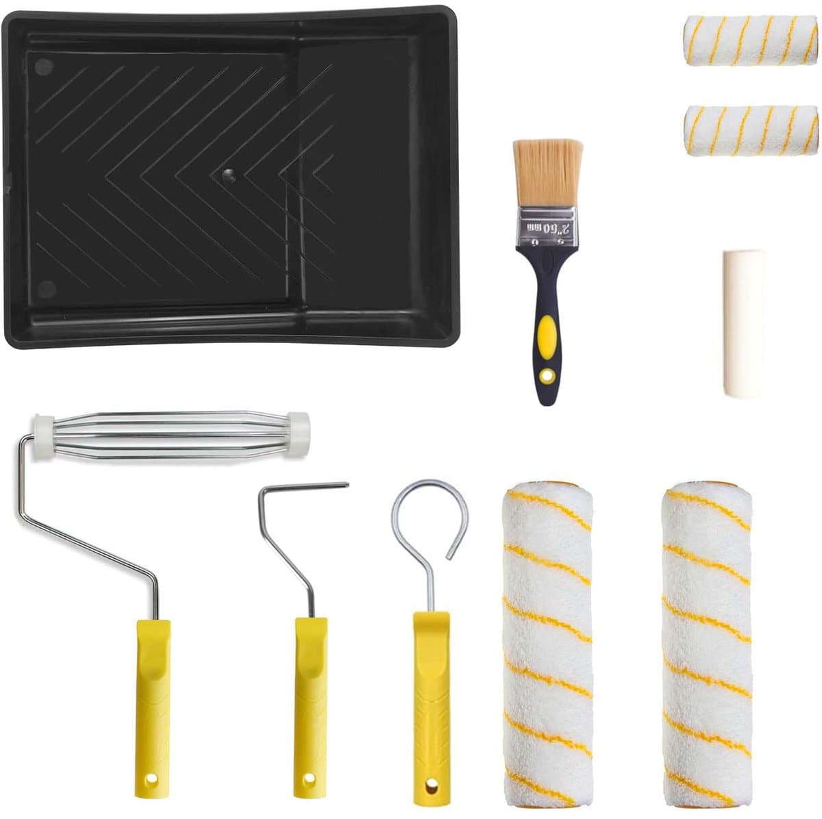 Verf Roller Set 9 inch & 4 inch - Schilder Roller Kit met Verfbak - Verfroller Set voor Muurverf en Latex - Inclusief Rollerhouders, Rollen, Kwasten en Reinigingsgereedschap