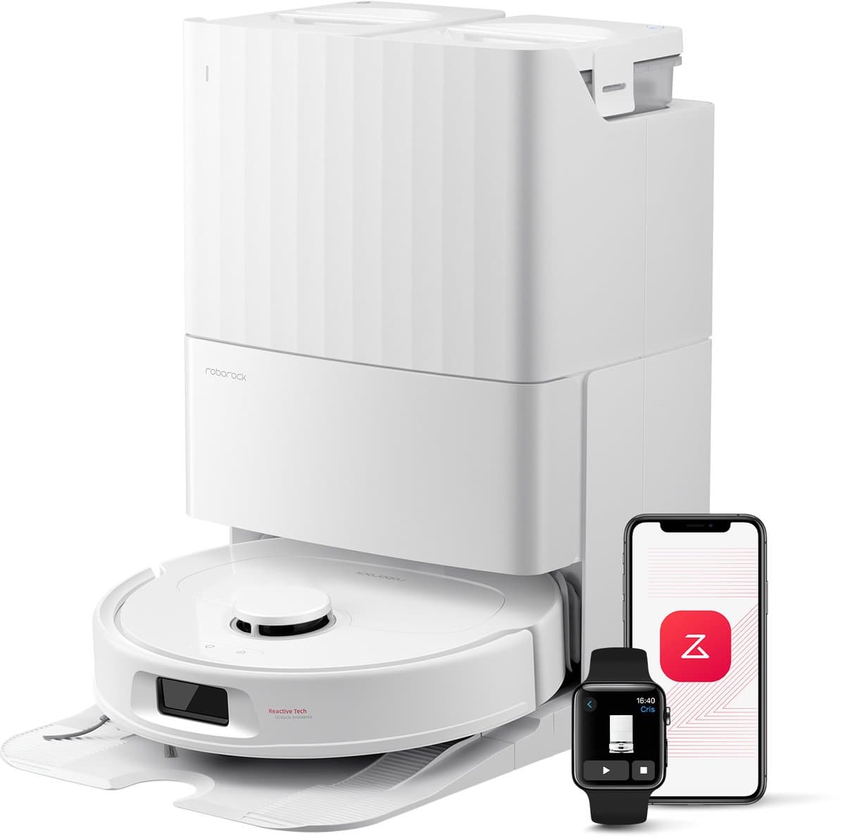 Roborock QV 35S Robotstofzuiger–10000 Pa zuigkracht– Dubbele anti-klitborstels– Slimme obstakelvermijding–Dubbele opklapbare– Draaiende dweilen– Automatisch dweilen–Zelfdrogend– Wit–Qrevo plus Upgrade