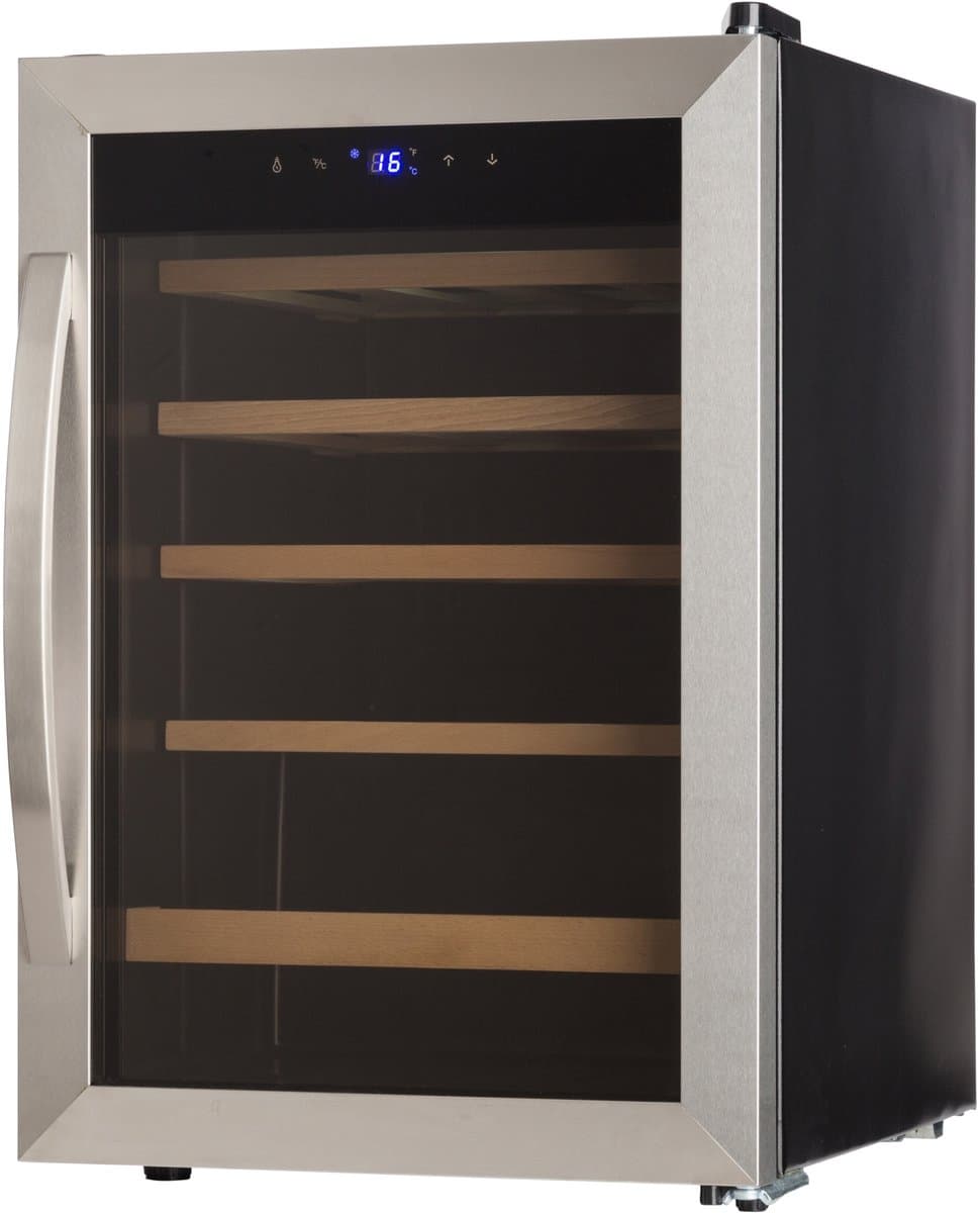 Klarstein Wijnkoeler Vinamour 19 Uno Wijnkoelkast 19 fl./65 l 4-18°C 40 dB glas - 62L 48 cm - voor Wijnliefhebber voor Bar - Glazen Deur Touch Houten Schappen - RVS - Display - Wijnklimaatkast - Wijnkast - Wine Cooler - Wine Fridge