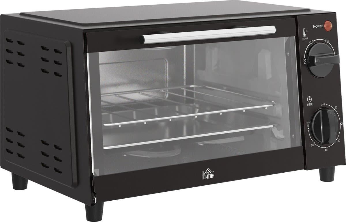 Mini Oven - Kleine Elektrische Bakoven - Instelbare Temperatuur 100-230°C - 60 Minuten Timer - 750W 9 Liter - Voor Camping en Keuken - 35x24,6x20cm - Zwart