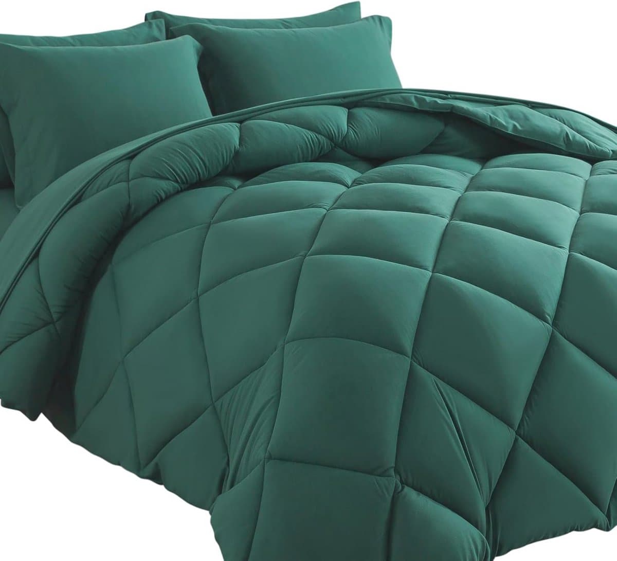 Volledige dekbedsets 7 stuks voor alle seizoenen - Donkergroen met dekbed, kussenslopen, laken en hoeslaken
