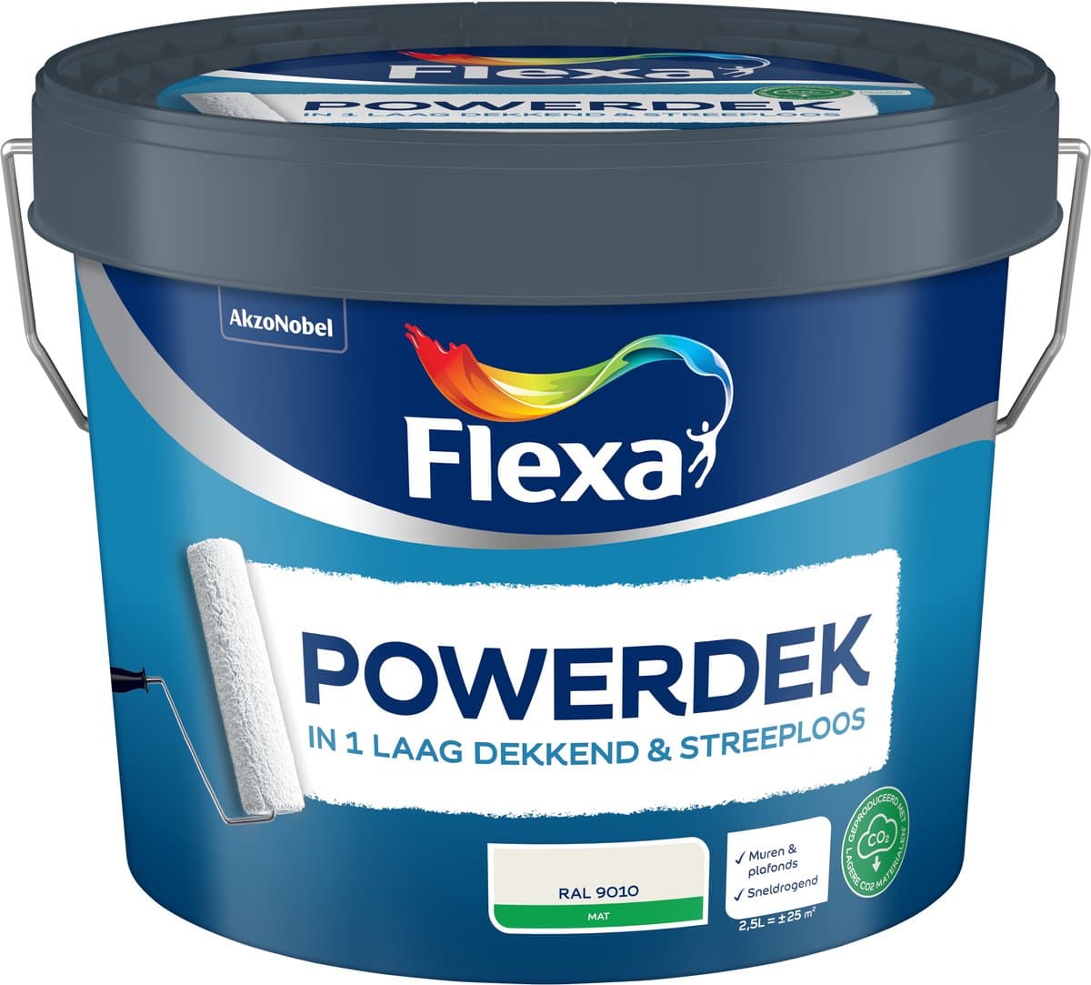 Flexa - Powerdek Muren & Plafonds - Gebroken Wit / Ral 9010 - 2,5 L