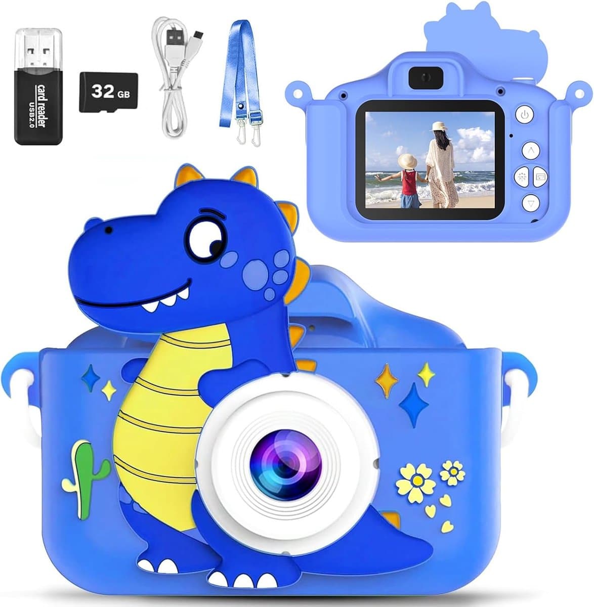 Yammii | Kindercamera HD 1080P – Nieuwste model 2026 - Digitale Camera voor Kinderen – 32GB SD Kaart – Selfiecamera – Foto & Video & Spelletjes – Dino camera