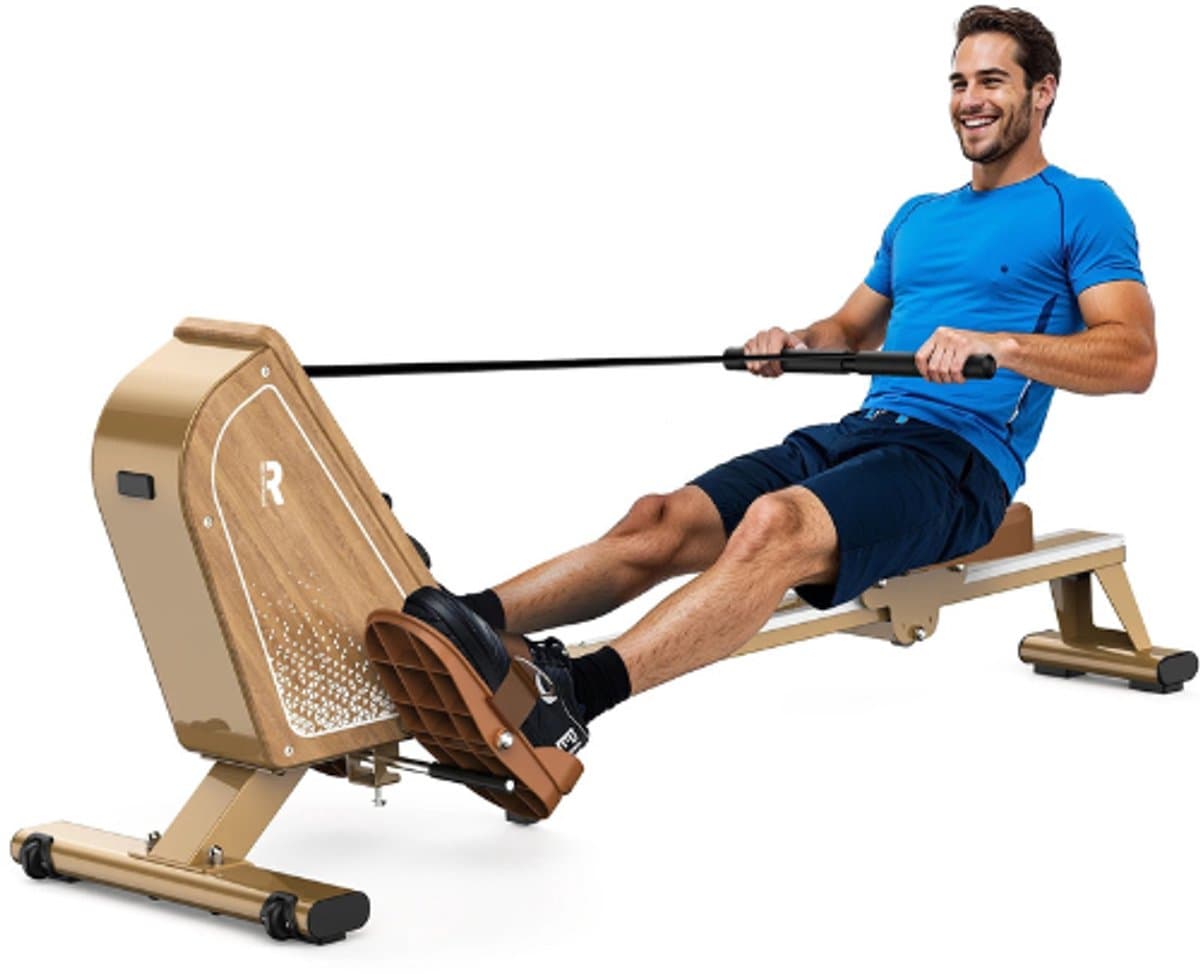 Amolass - Fitness - Roeitrainers - Roeimachine - Inklapbaar - 16 Weerstandniveaus - Magnetische Roeitrainer - Hout - 45x55x150cm