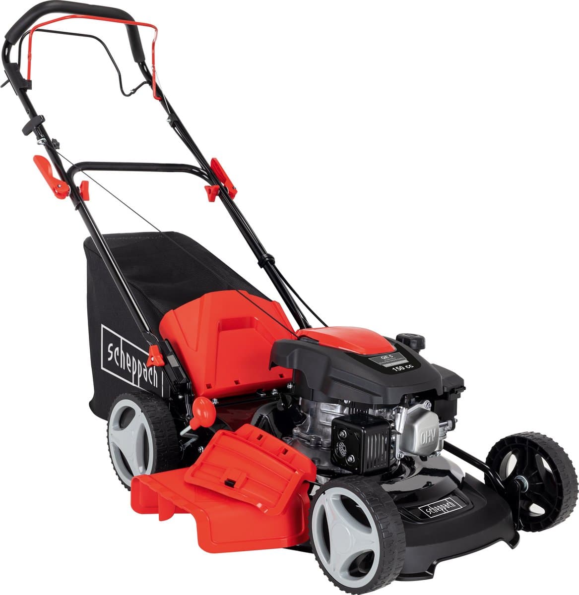 Scheppach Grasmaaier Benzine MS161-46 - Zelfrijdend - Mulchfunctie - 46cm maaibreedte - 4-takt - 150cc - 3,5pk - Voor tuinen tot 1000m² - met 55L opvangbak
