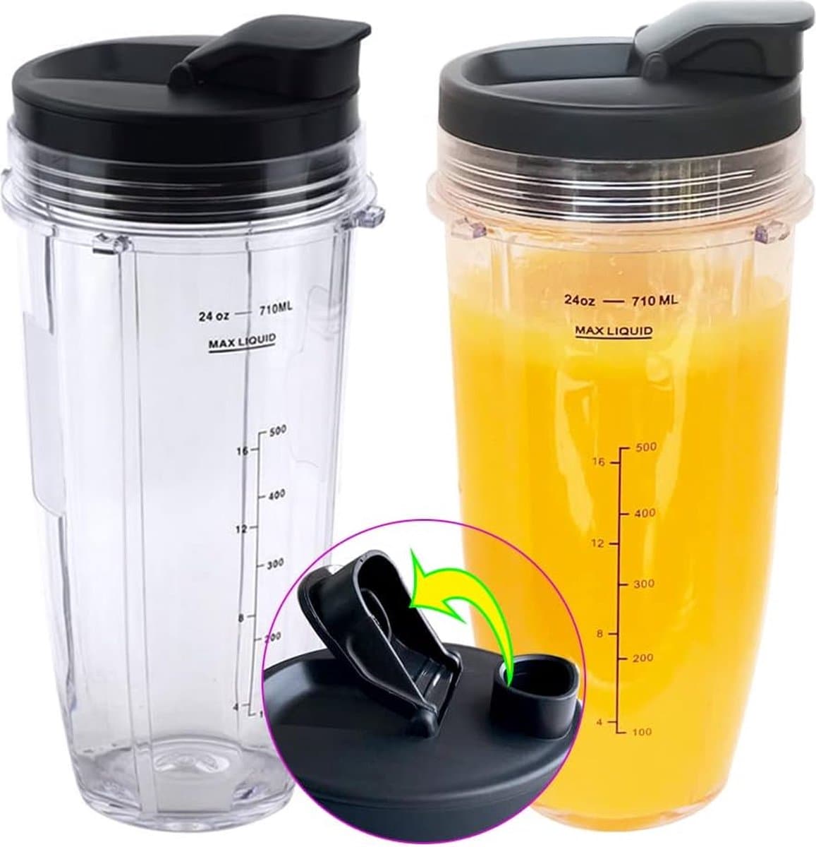 Geschikt voor 24oz Blenderbeker met Sip & Seal-deksel - Geschikt voor ,BL450,BL454,BL455,BL456,BL480,BL481,BL482,BL490,BL640,BL642,BL682,SS101,SS401,SS351/,voor Nutri Ninja Auto IQ-serie blenders, 2-pack