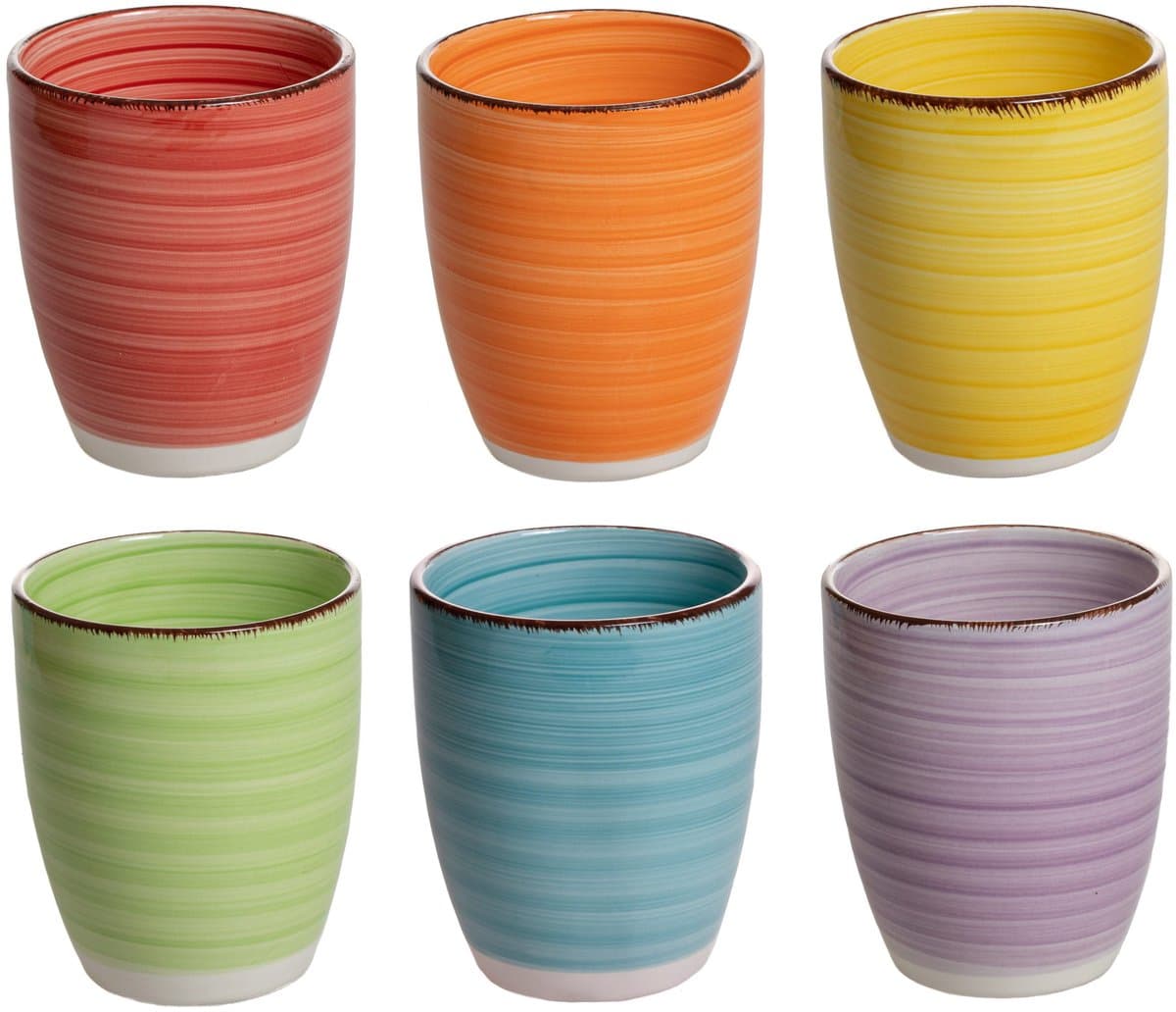 Studio Tavola Bekers Sunny Summer Vrolijke Mix Geel/Rood/Oranje/Paars/Groen/Blauw - 6 Stuks 350 ml Ø 8,8 cm Aardewerk - Vaatwasser-, Magnetron- & Ovenbestendig