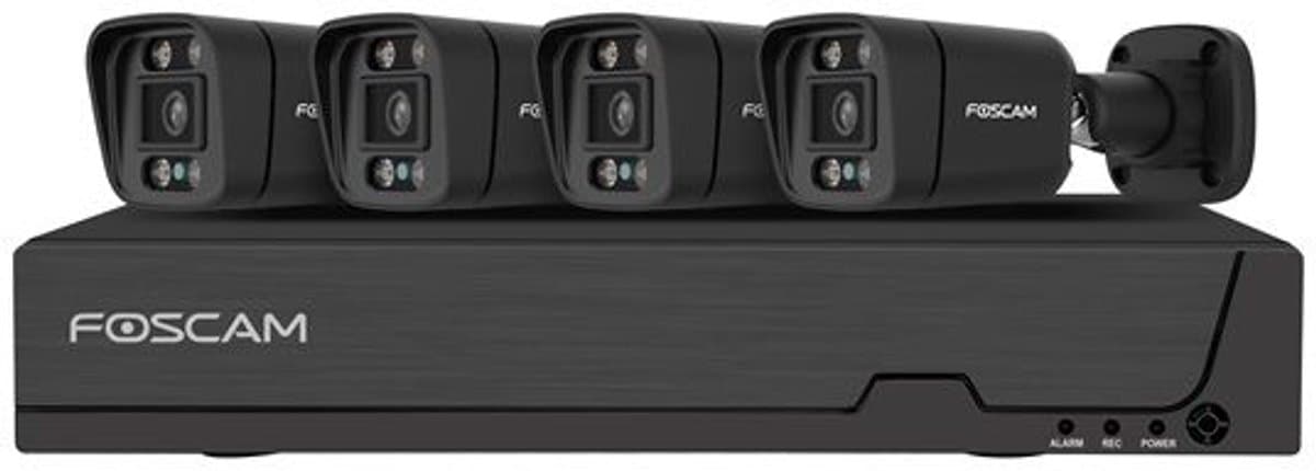 Foscam FNA108E-B4-2T-B Kit Beveiligingscamera Set - 4 Camera's - PoE - 2TB Geheugen - Kleurennachtzicht 20m - 8MP - Zwart