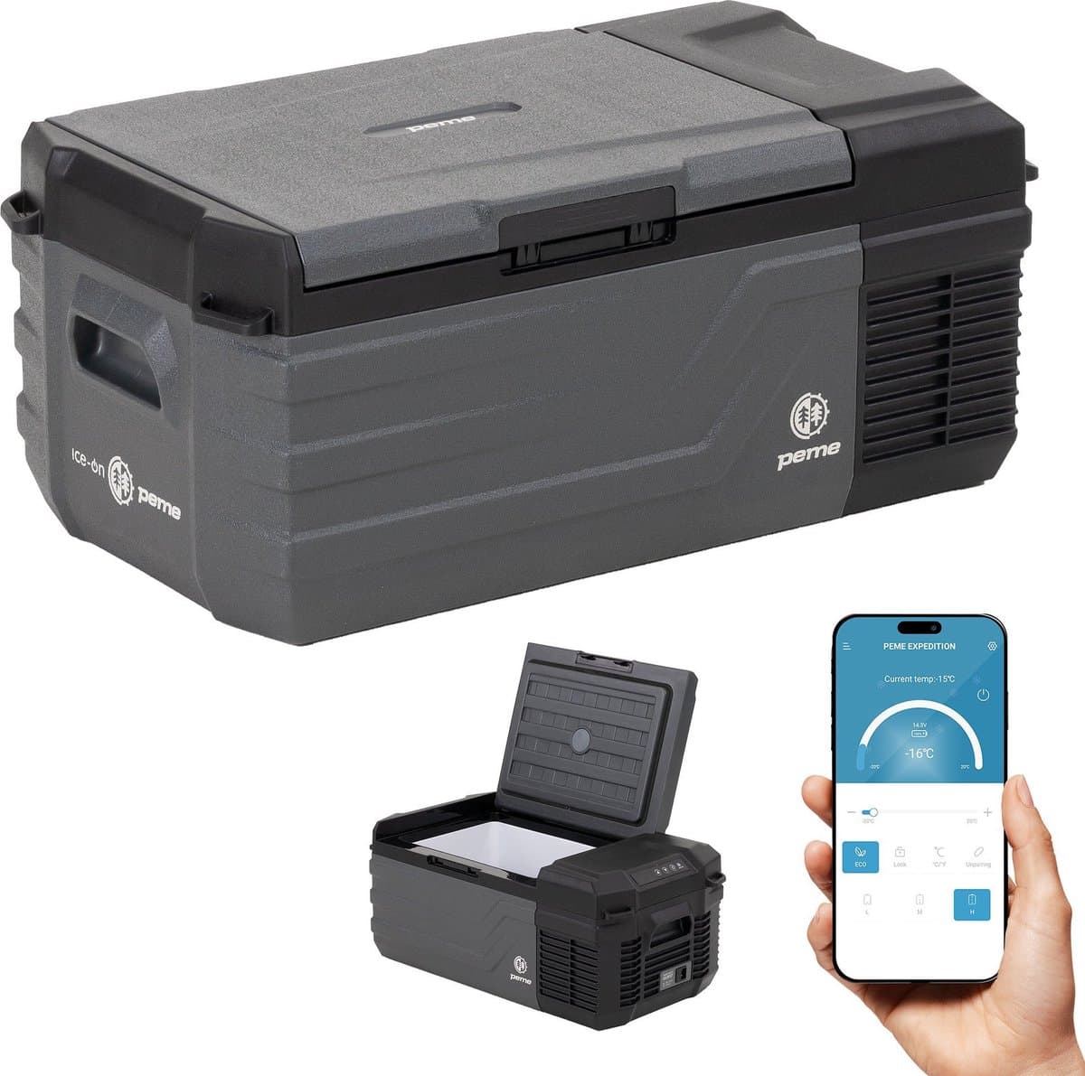 PEME Quest Elektrische Koelbox, 15.3 liter, 12V, 220/230 Volt AC/DC, Aansluiting voor Auto en Camping, thermo-elektrisch Frigobox - Zwart Dark Sky