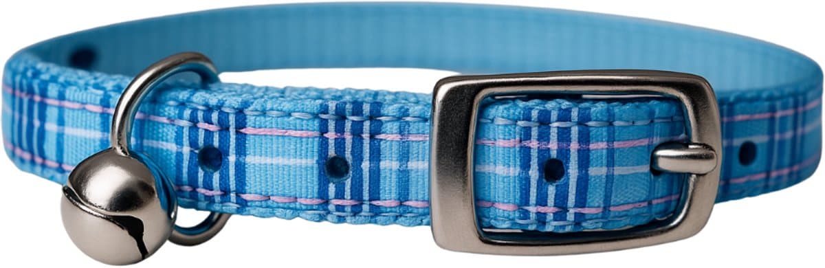 Animalking Kattenhalsband - Kattenbandje met Belletje - Halsband Kat - Cat Collar - Blauw Geruit