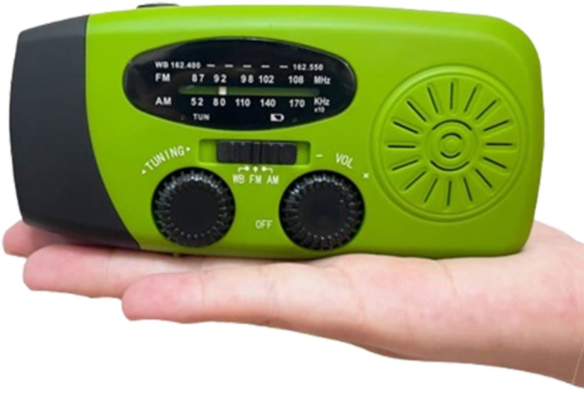 FM/AM/WB - Solar - Zaklamp - Powerbank- mini-noodoverlevingsradio op zonne - Noodradio Op Batterijen -energie - met 3 LED's Superheldere zaklamp 2000mAh batterij - aangedreven powerbank Smartphone-oplader - groent