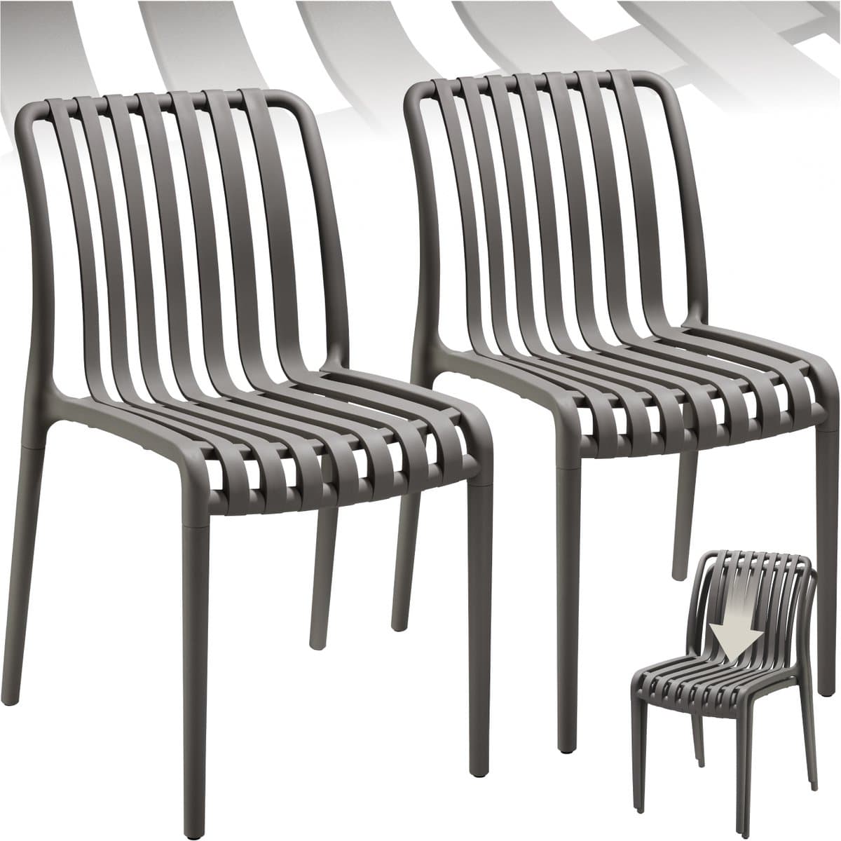tectake® Set van 2 Tuinstoelen Alcudia - Antraciet - Kunststof Stoelen - Stapelbaar - Stoelen voor Tuin, Terras of Balkon - Weerbestendig en UV-bestendig - Draagkracht 120kg per Tuinstoel
