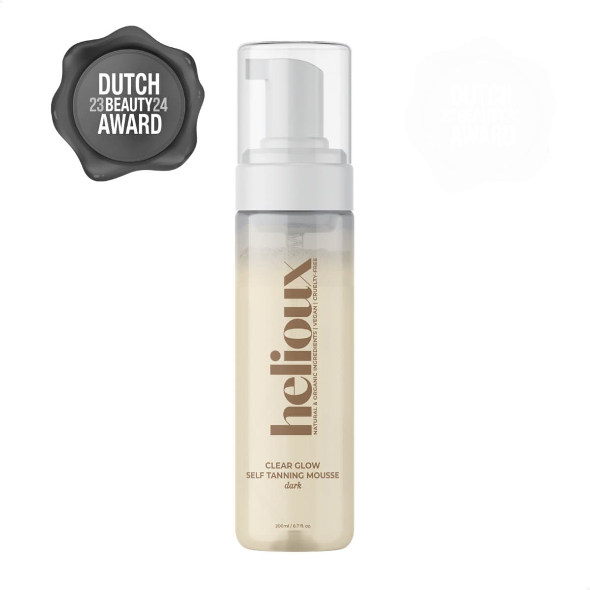 Helioux® Zelfbruiner Mousse Clear Glow Dark - Self Tanning Mousse voor Lichaam & Gezicht Donker - Volledig Transparant - Zero Transfer - Vegan & Dierproefvrij - Natuurlijke Ingrediënten