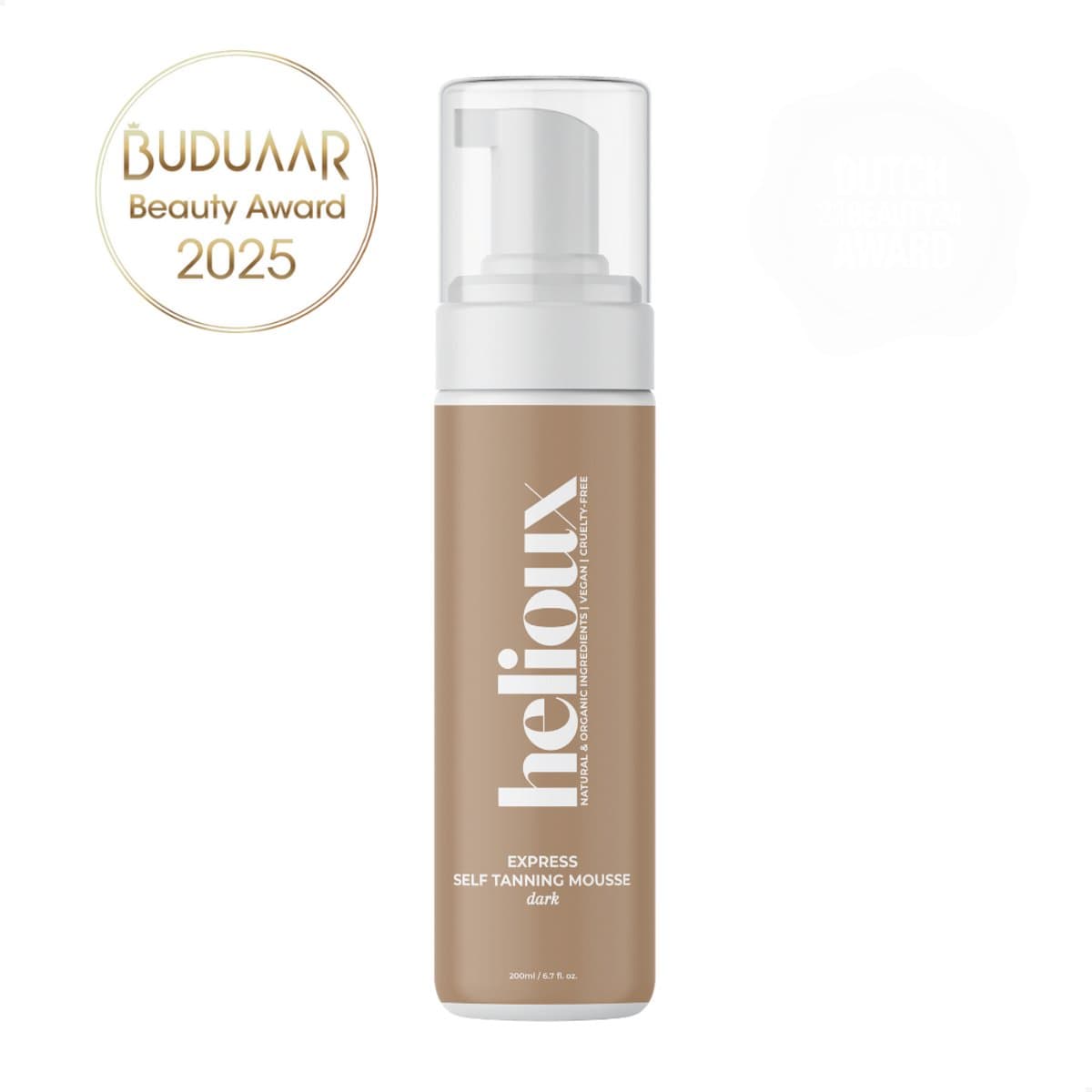 Helioux® Zelfbruiner Mousse Express Dark (1-3 uur) - Self Tanning Mousse voor Lichaam & Gezicht Donker - Instant Tan - Vegan & Dierproefvrij - Natuurlijke Ingrediënten