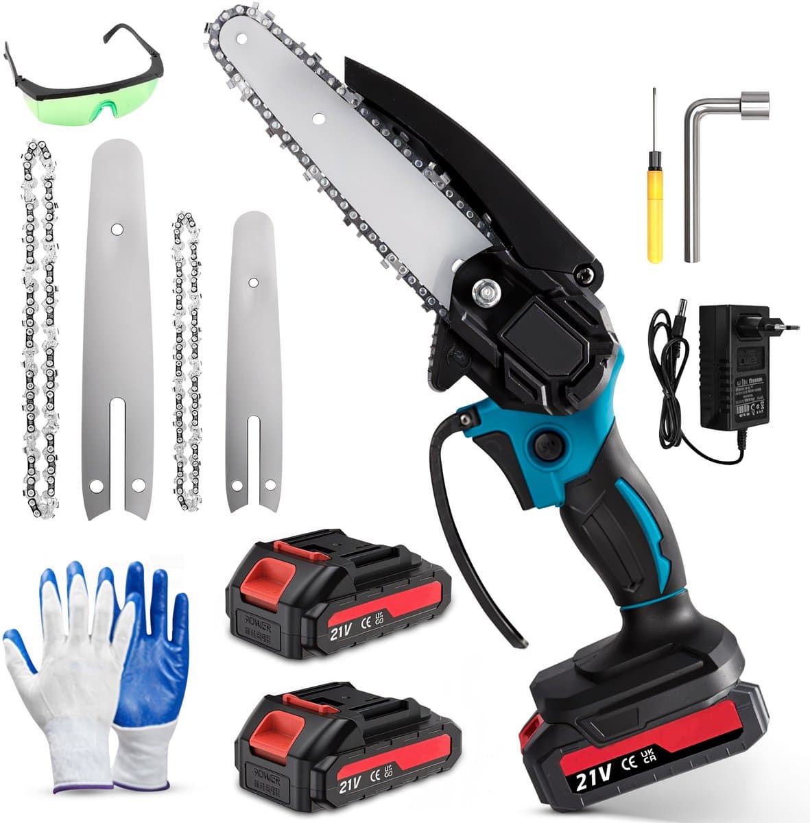 ToolX Mini kettingzaag - Kettingzaag - Mini Kettingzaag met accu - Snoeizaag - Boomzaag - 2 accu's - Inc. accessoires